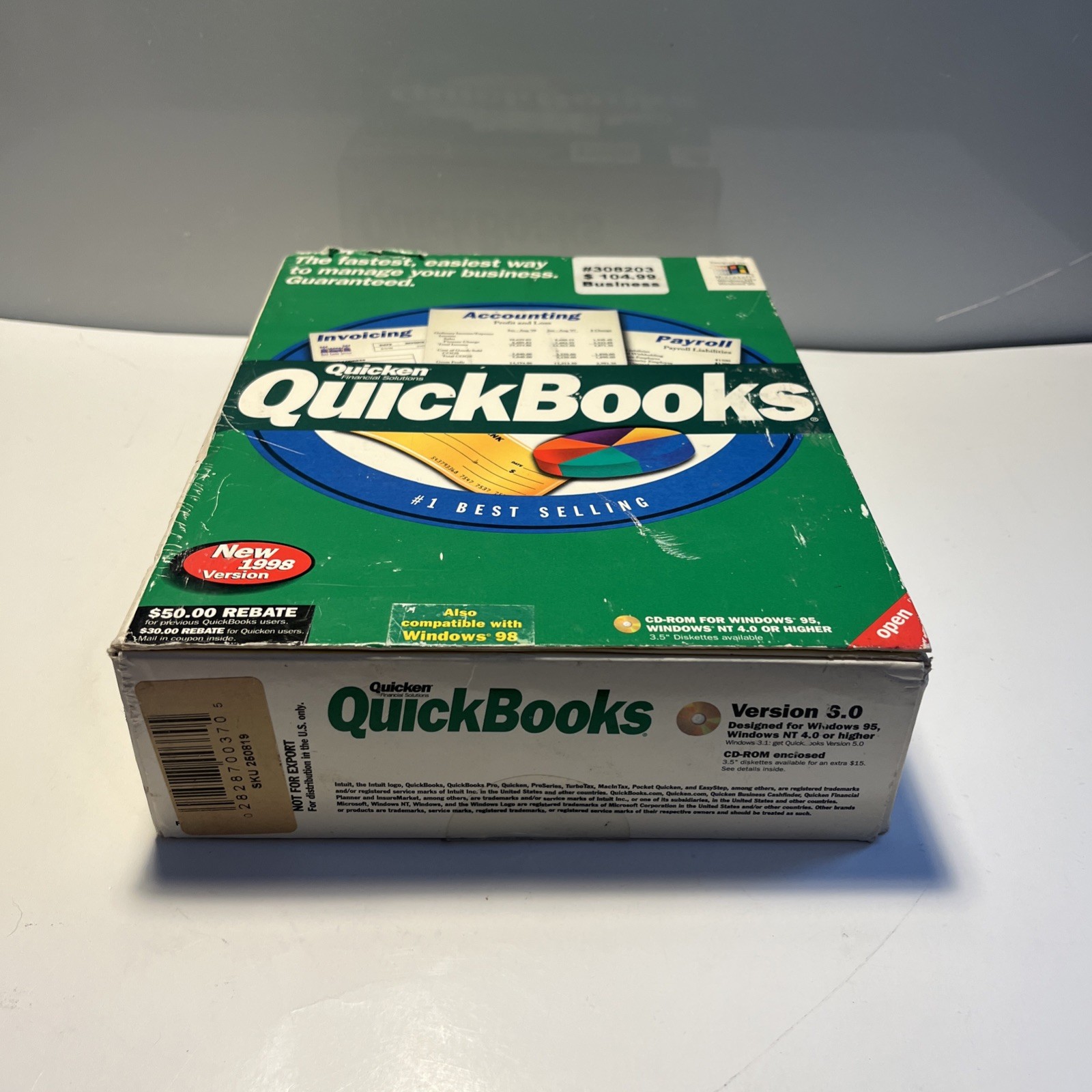 QuickBooks 1998 Version Quicken Financial Solutions CD-ROM Complete Box