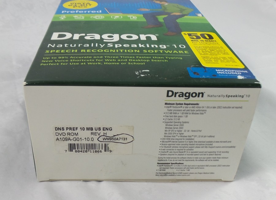 Boxed Nuance Dragon NaturallySpeaking 10 Preferred Speech Recognition Software