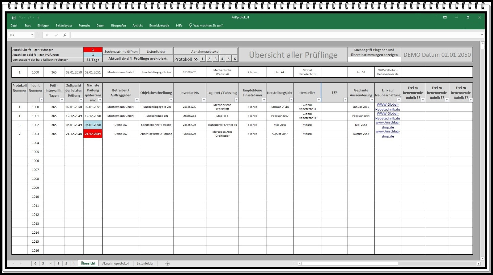 DGUV 1 Slings Test Book – Excel Management & Documentation Tool
