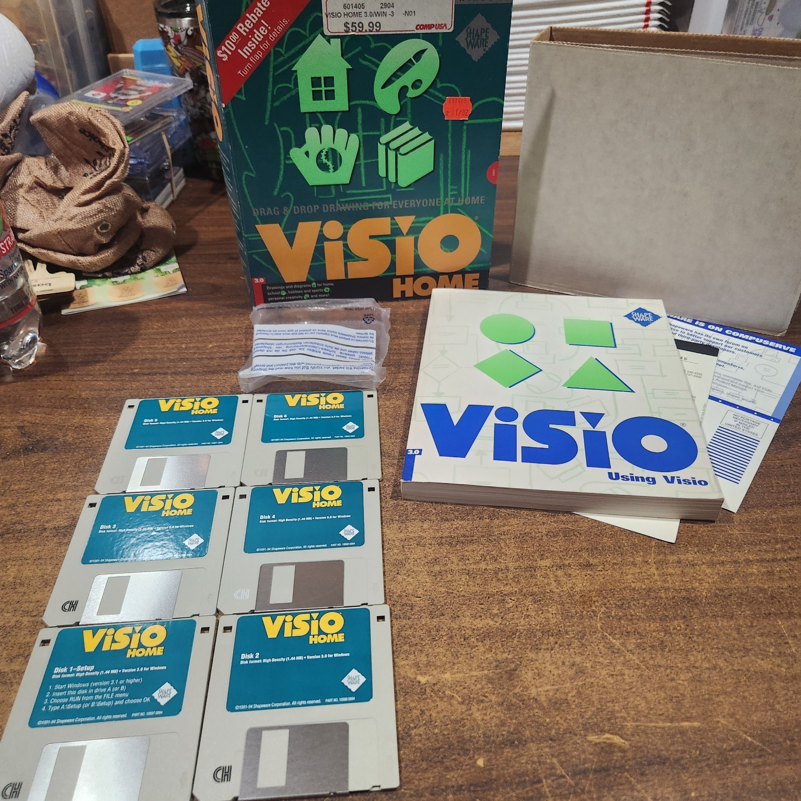 Vintage 1994 Visio Home 3.0 Windows Shape Ware Drag & Drop Drawing Software