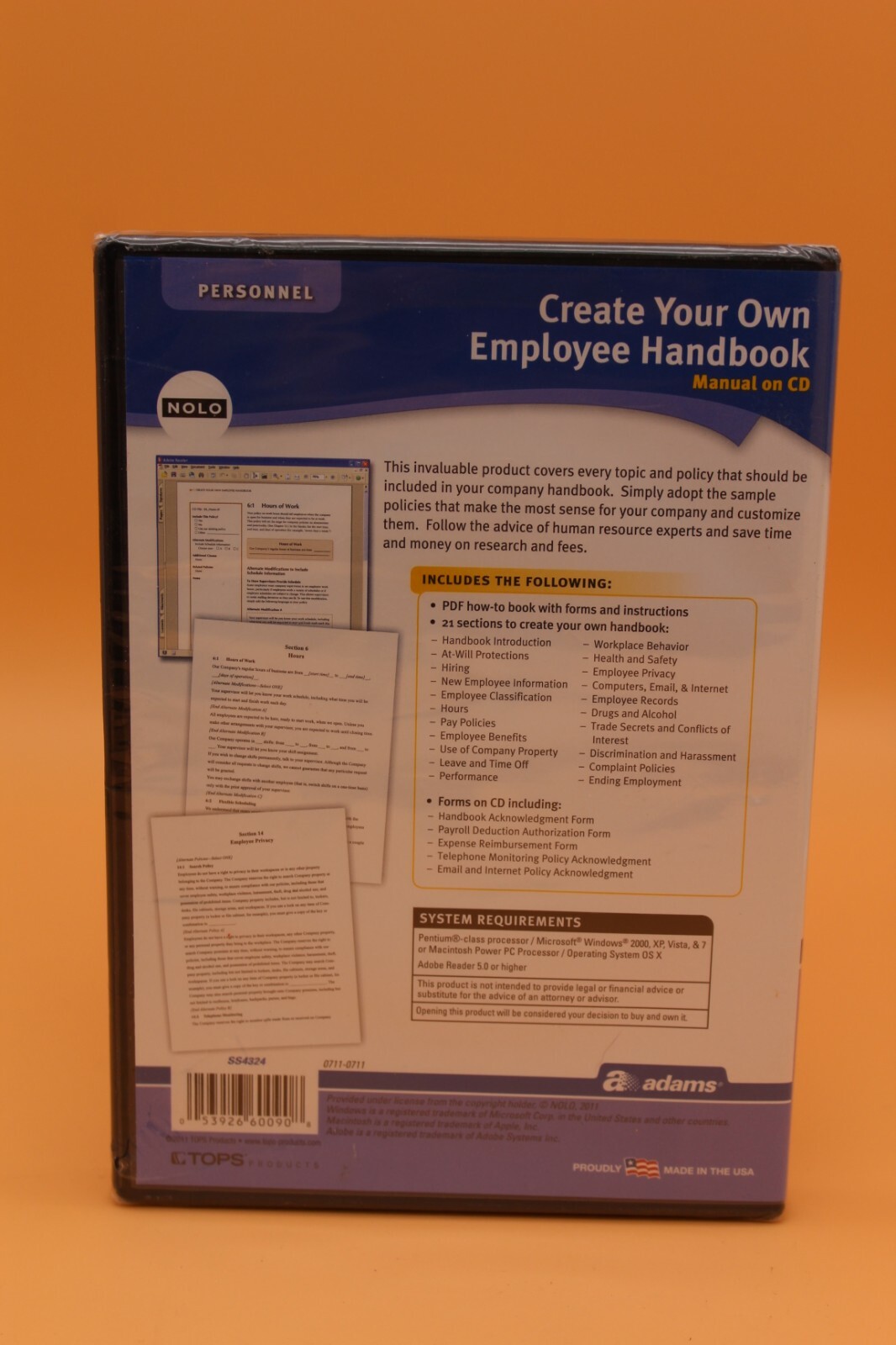 NEW Adams Create Your Own Employee Handbook on CD PC or MAC