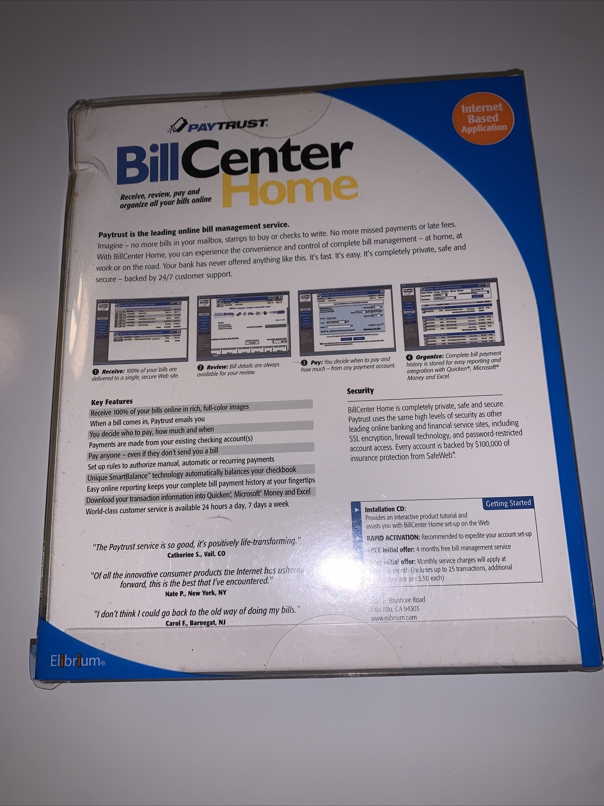 Paytrust Bill Center Home Online Bill Management Windows 95/98/Me/NT/2000