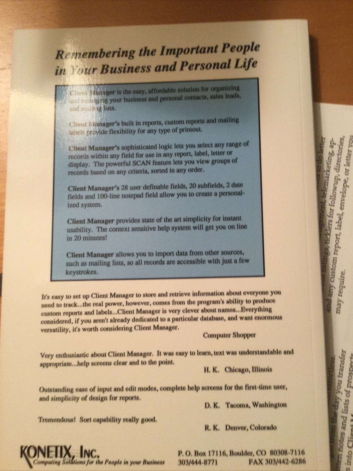 New. Unused. CLIENT MANAGER .Vintage. SimpleSoft Products Inc