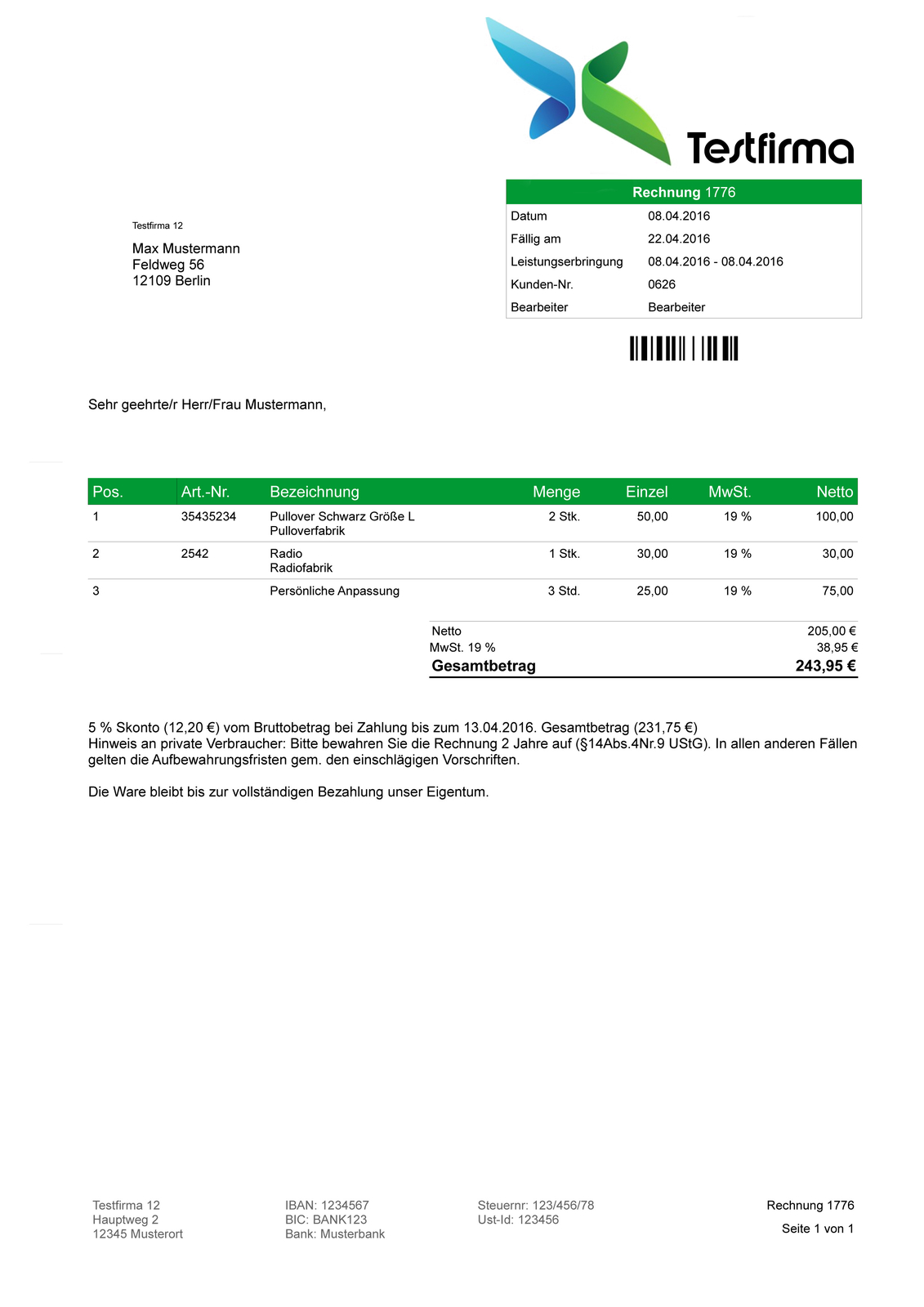 Professional invoice program business software as download version at a special price