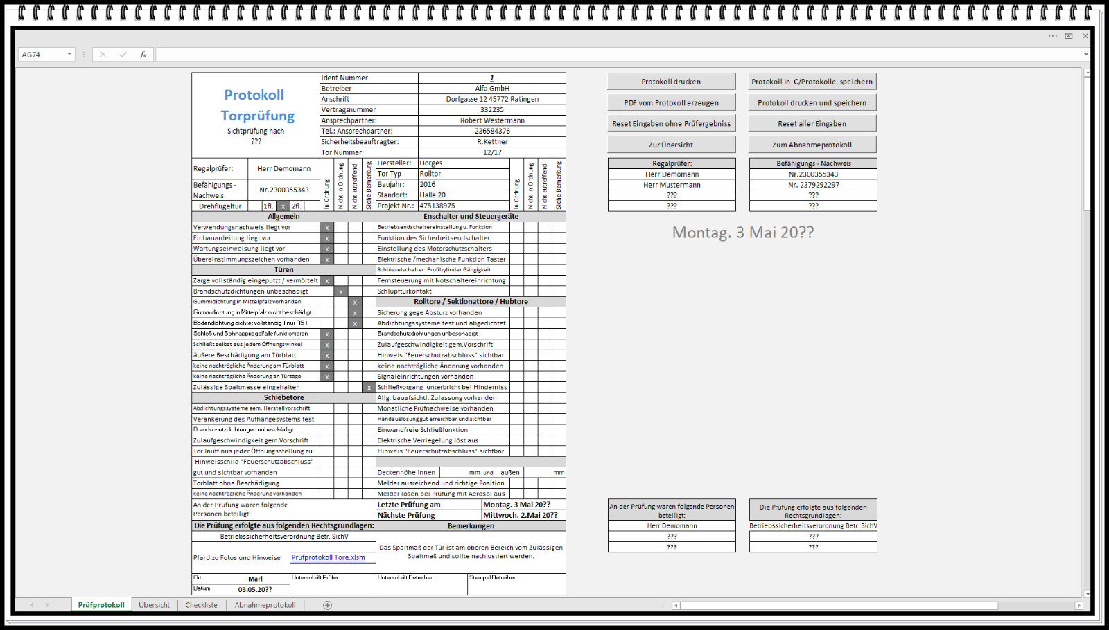 Test Book for Power Operated Doors and Gates DGUV Test Report Testing Software