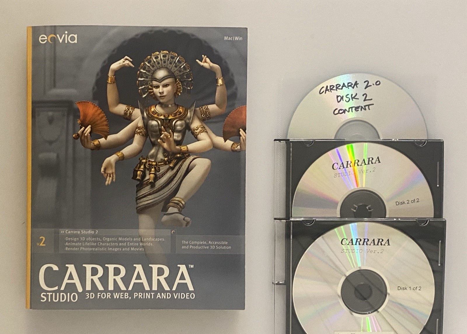 CARRARA Studio V.2, 3D for Web Print & Video, 2 CD’s & Reference Guide in Box