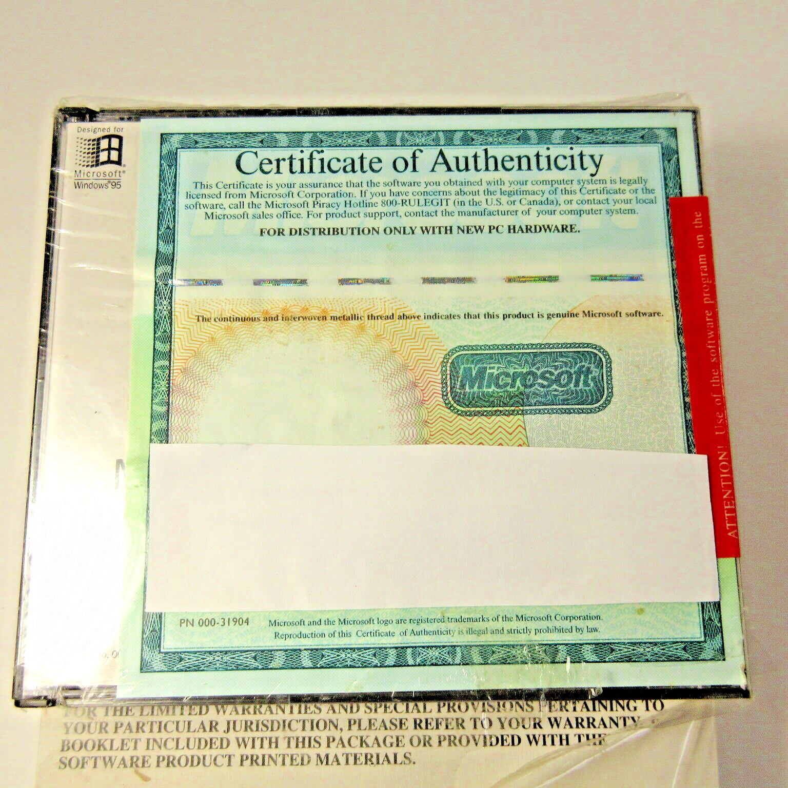 1995 Microsoft Office Pro CD Sealed with Key Certificate & Bookshelf Manual NOS