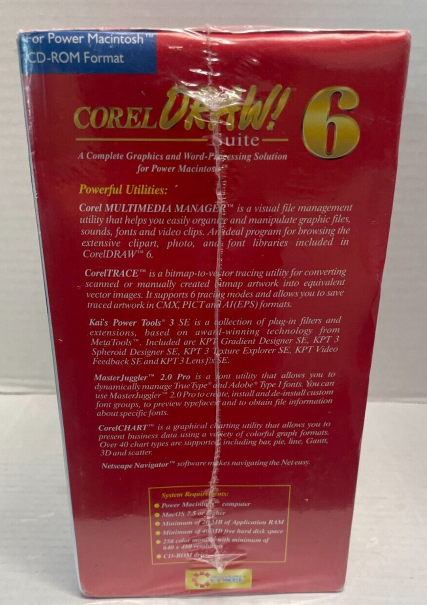 Corel Draw Suite 6 For Power Macintosh 3 Disc – Rare Vintage SEALED Mac Software