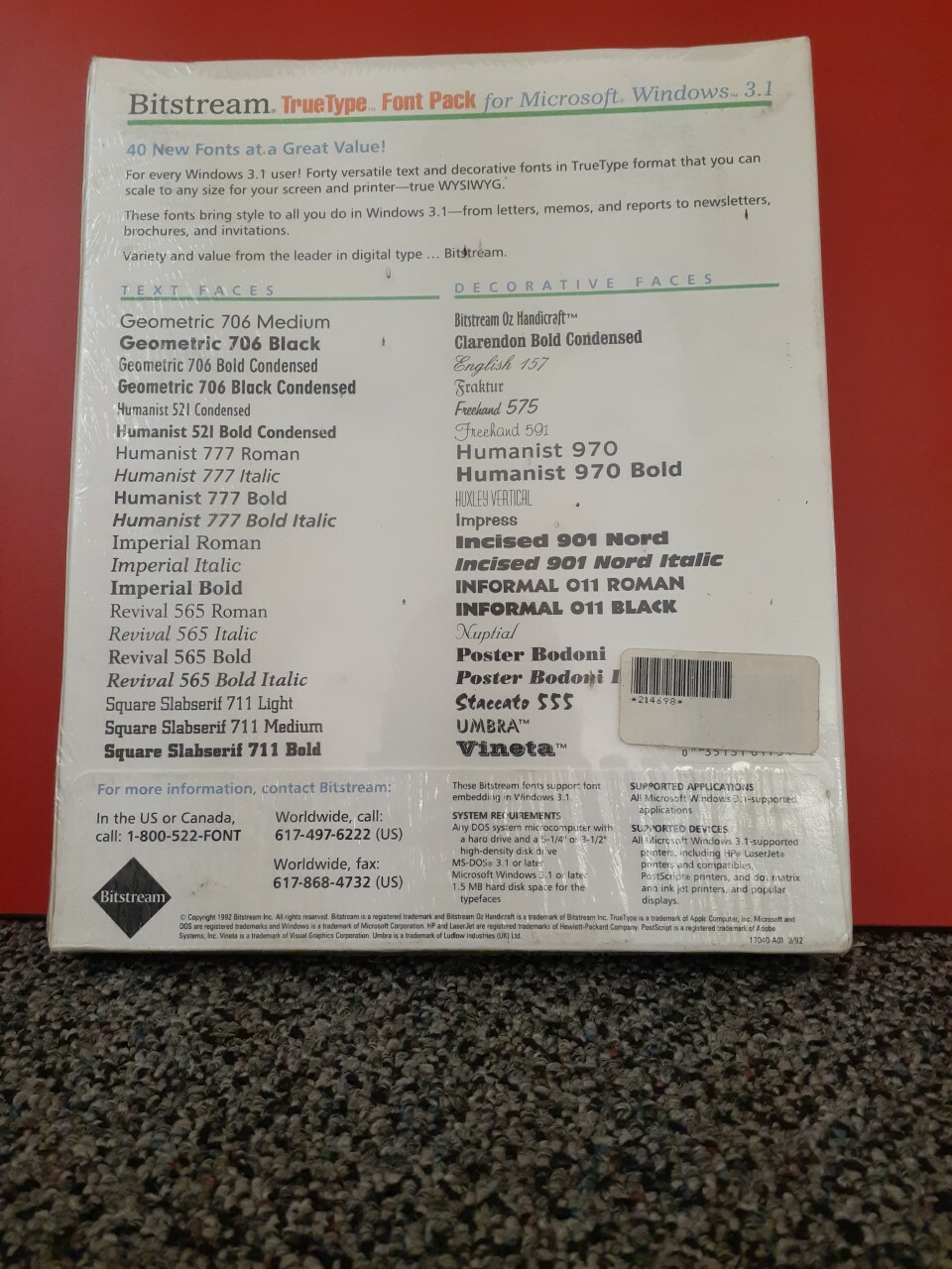 Vintage 1992 Windows Bitstream True Type Font Pack for 3.1 Software | NOS Sealed