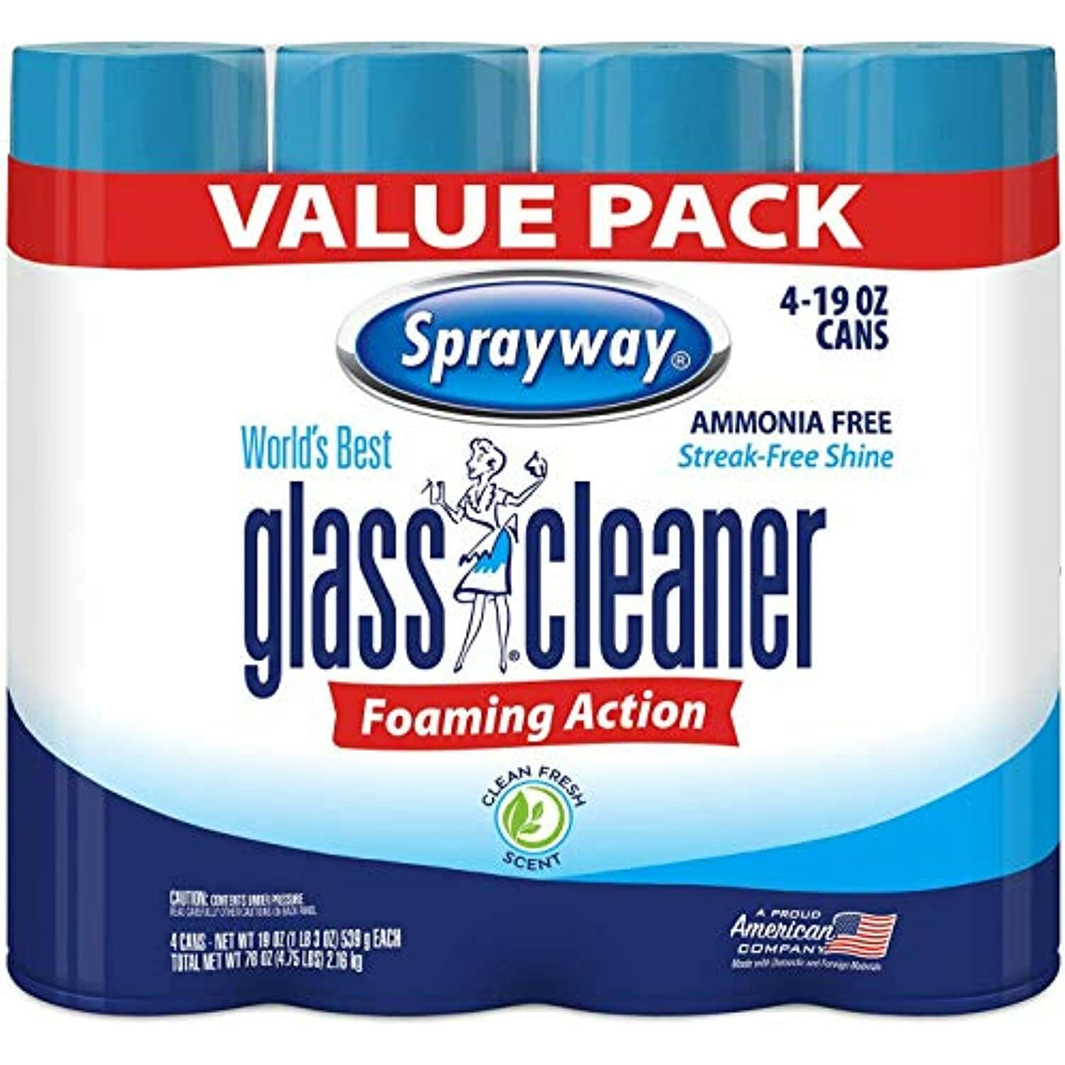 Sprayway 443331 Ammonia Free Glass Cleaner, 19 Oz. (4-Pack) (Packaging May Vary)