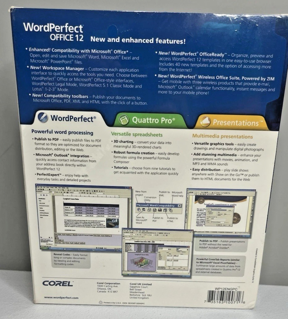 Word Perfect Office 12 Standard Upgrade Quattro Pro Presentations Word + More