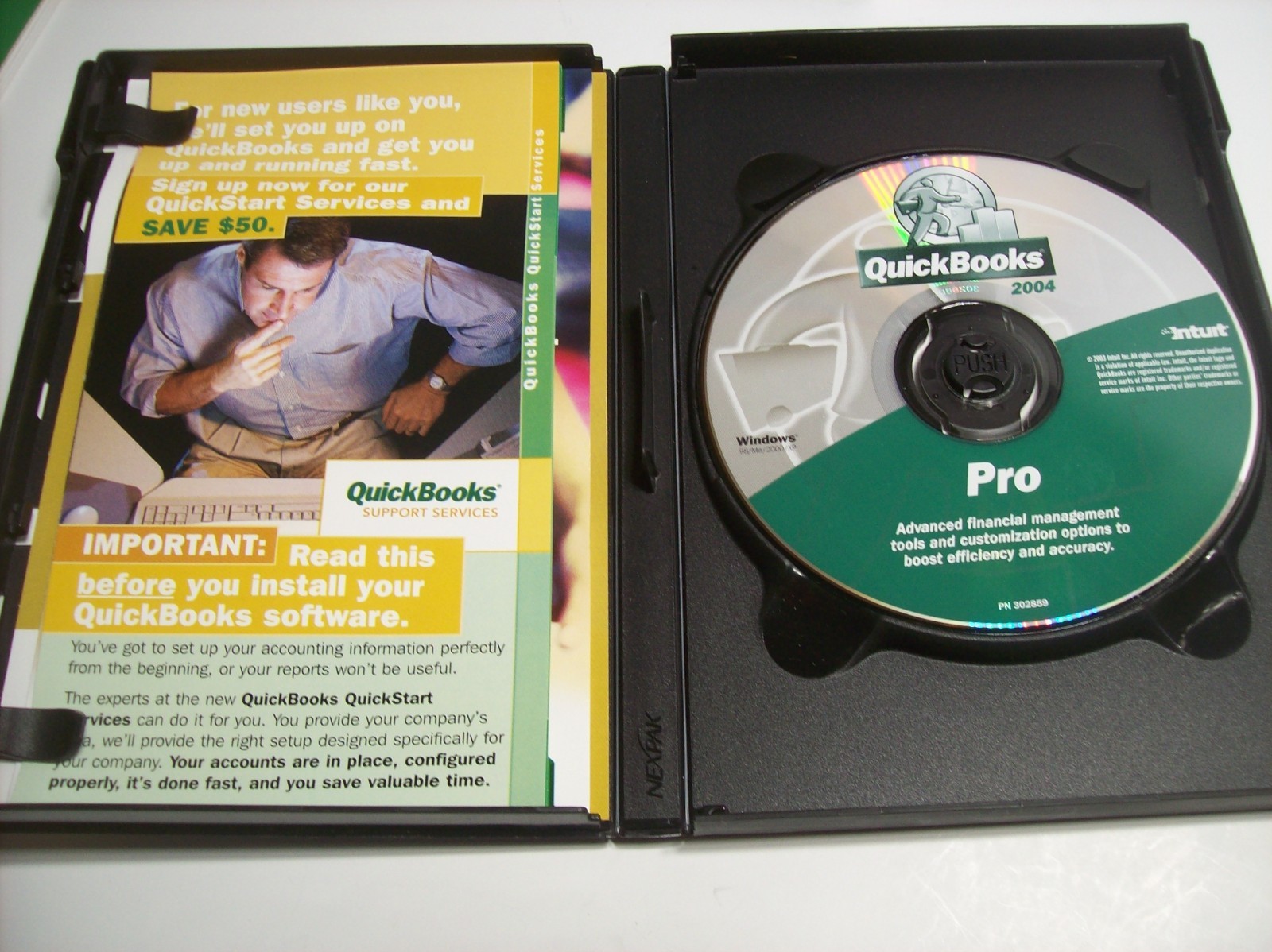 INTUIT QUICKBOOKS PRO 2004 With License for WINDOWS 98/ME/2000/XP, New Open Box