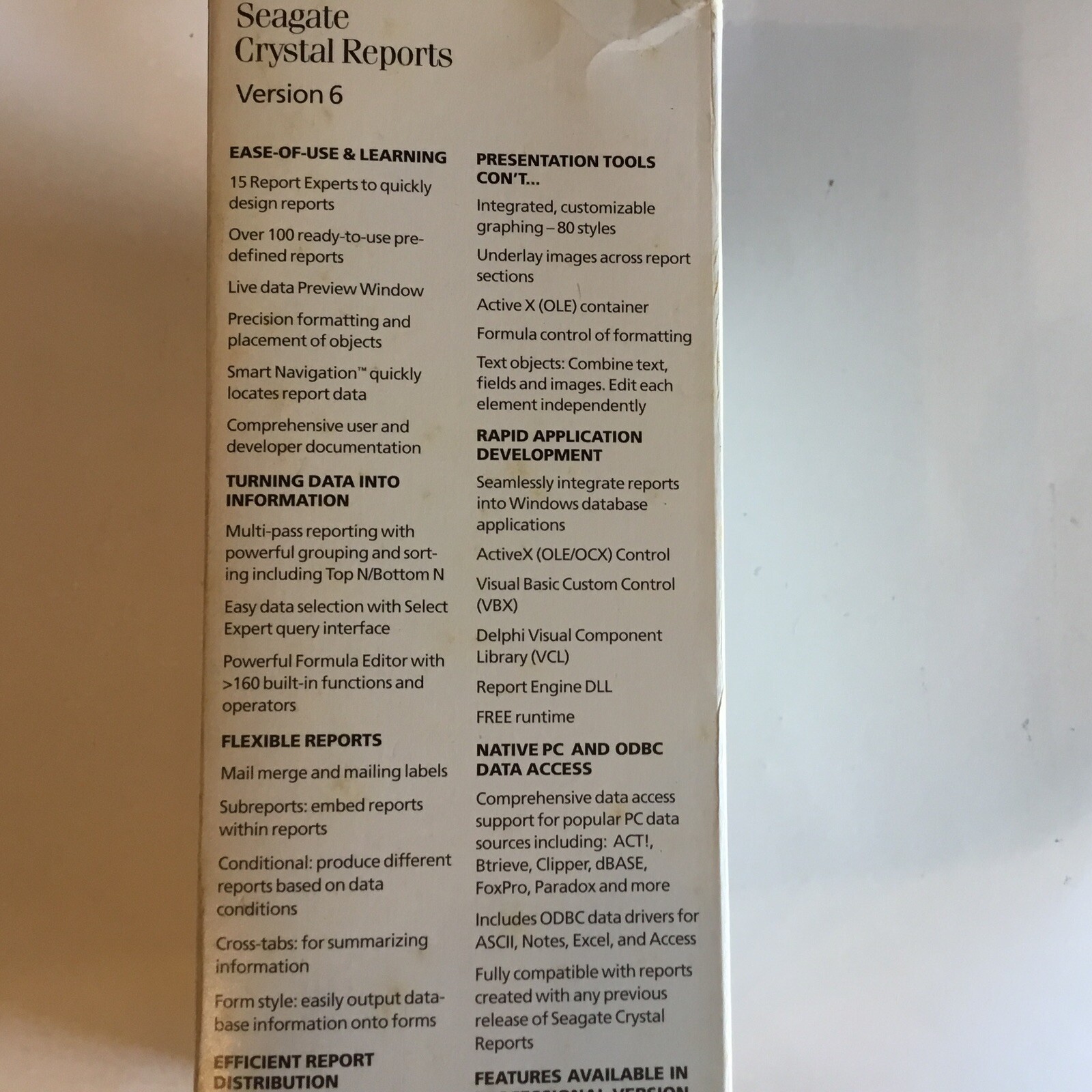 SEAGATE CRYSTAL REPORTS STANDARD VER 6.0 B4969 16 bit & Professional Upgrade Cd
