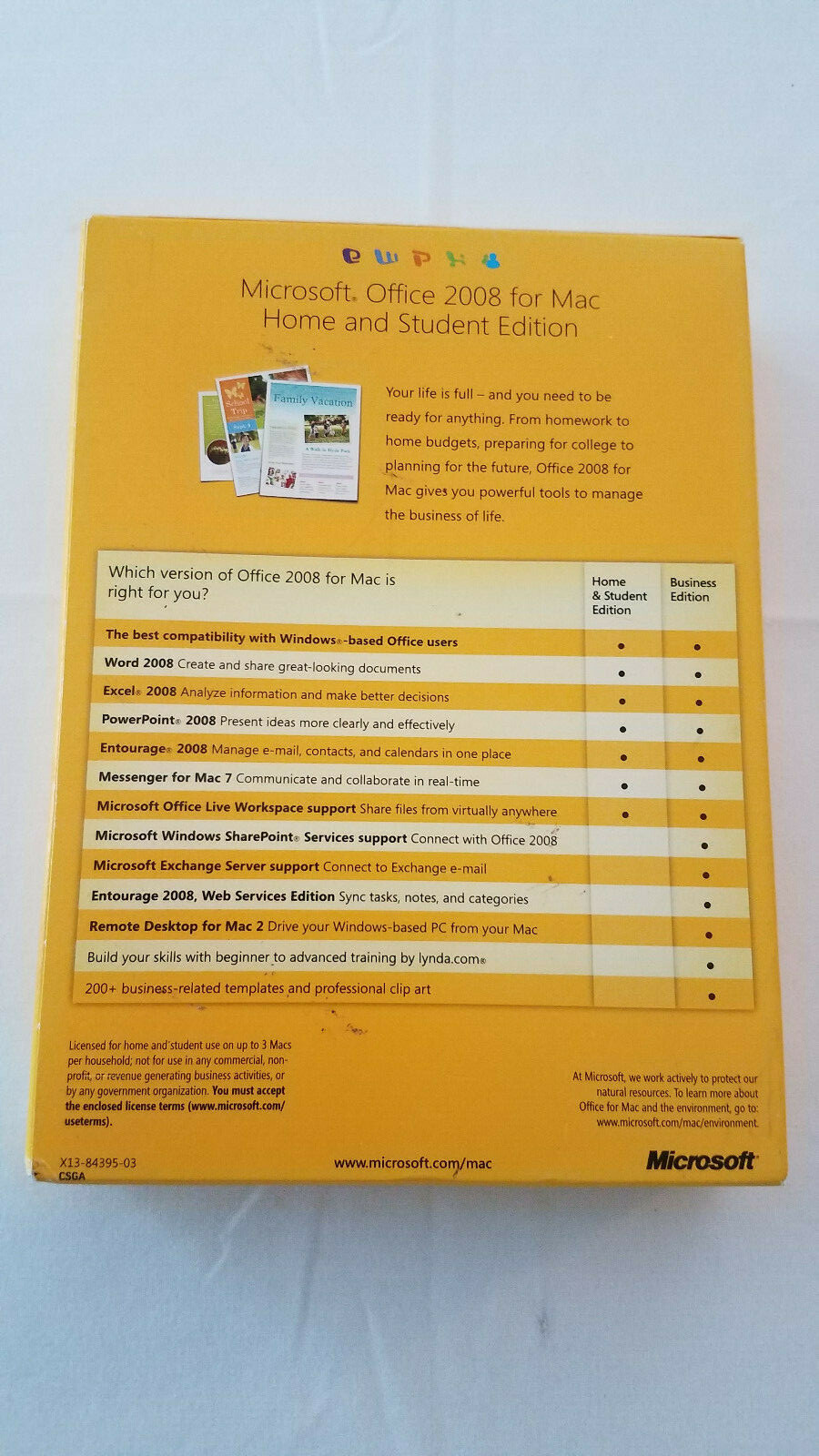 Microsoft Office for Mac 2008 Home and Student Edition *3 USER*