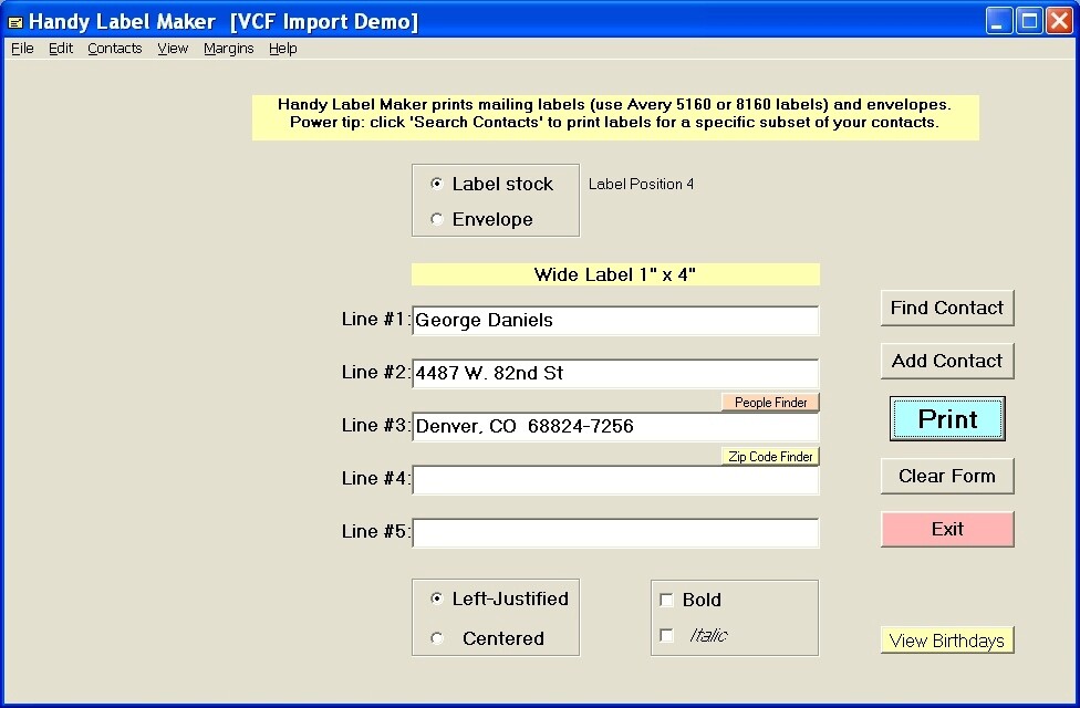 Print mailing labels! Label maker software for Windows. Mail list. Address book.