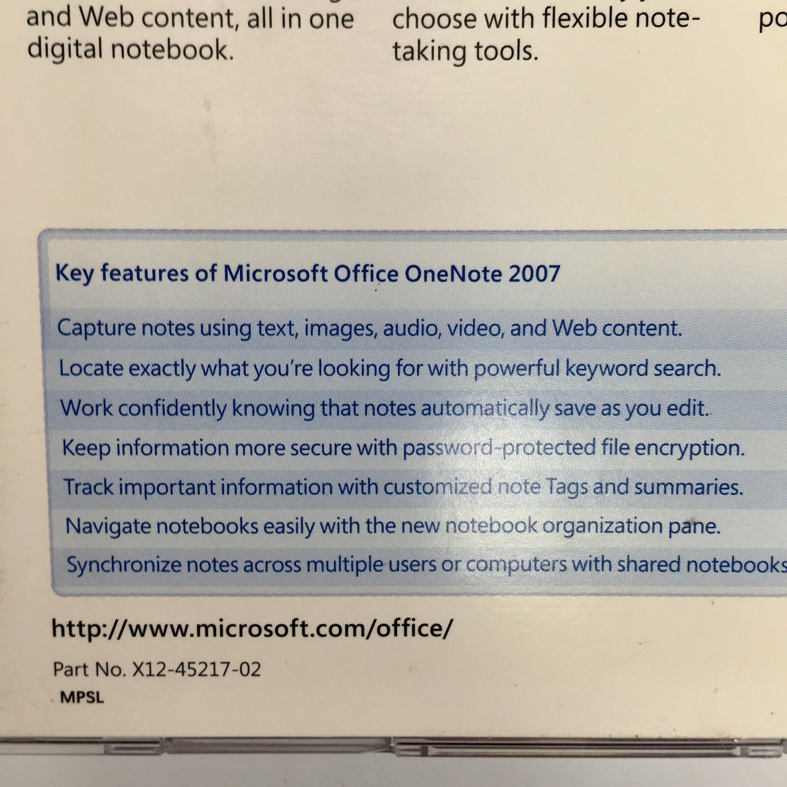 Microsoft Office OneNote 2007 Win32 English CD Part No. X12-45217-02