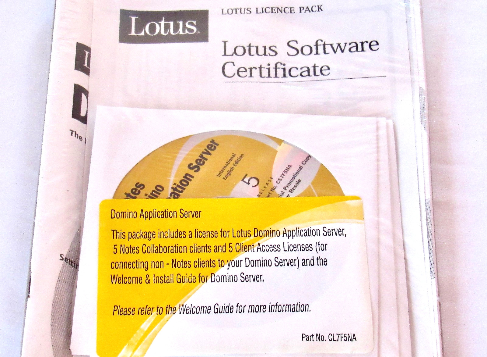 New Sealed Vintage Lotus Domino License Pack Software Certificate with CDs.