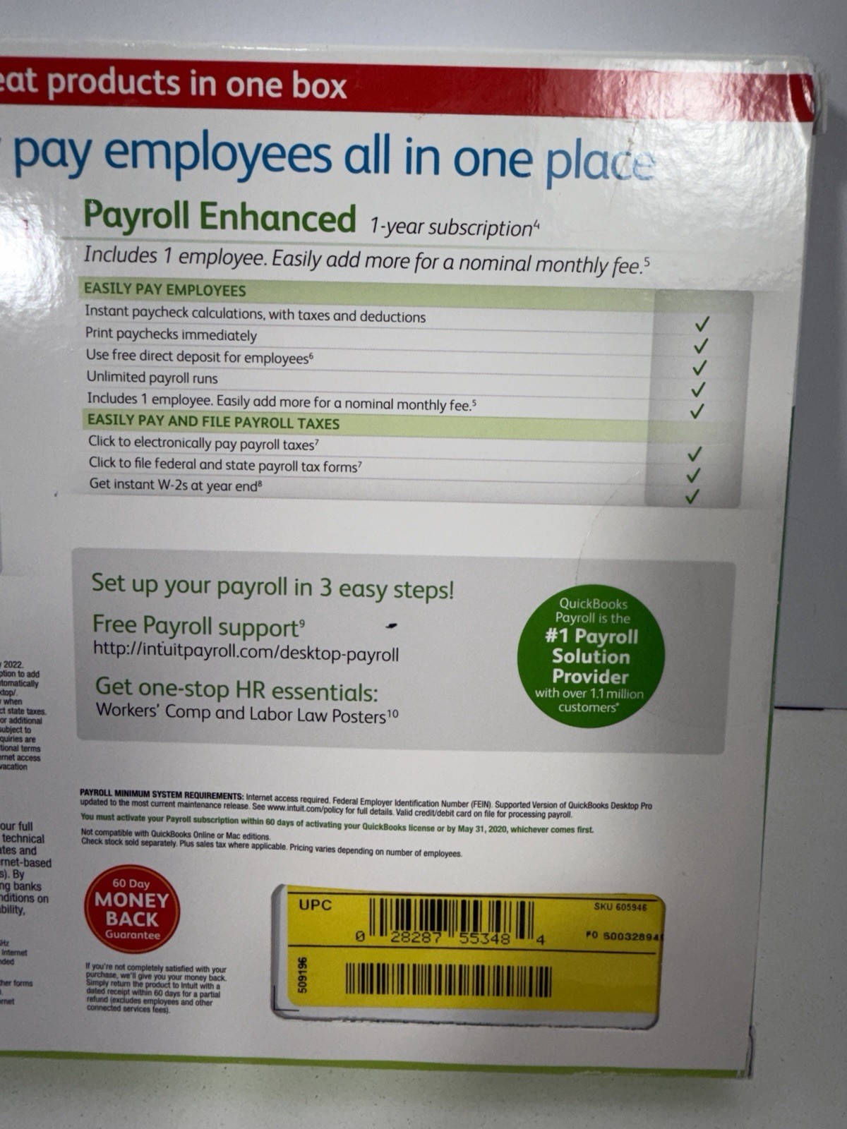 INTUIT QUICKBOOKS DESKTOP PRO 2019 W/PAYROLL ENHANCED FACTORY SEALED