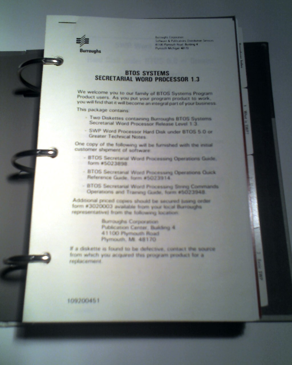 BURROUGHS/UNISYS BTOS SECRETARIAL WORD PROCESSING OPERATION/REFERENCE GUIDE