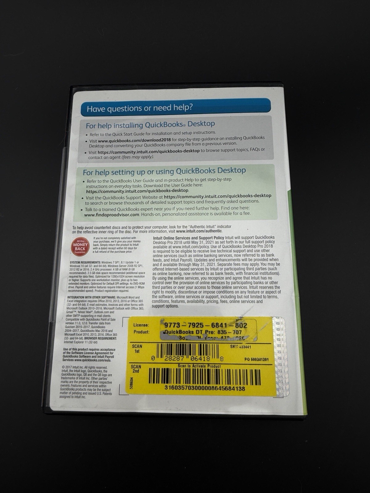 INTUIT QUICKBOOKS DESKTOP PRO 2018 FOR WINDOWS – RETAIL BOX – ORIGINAL