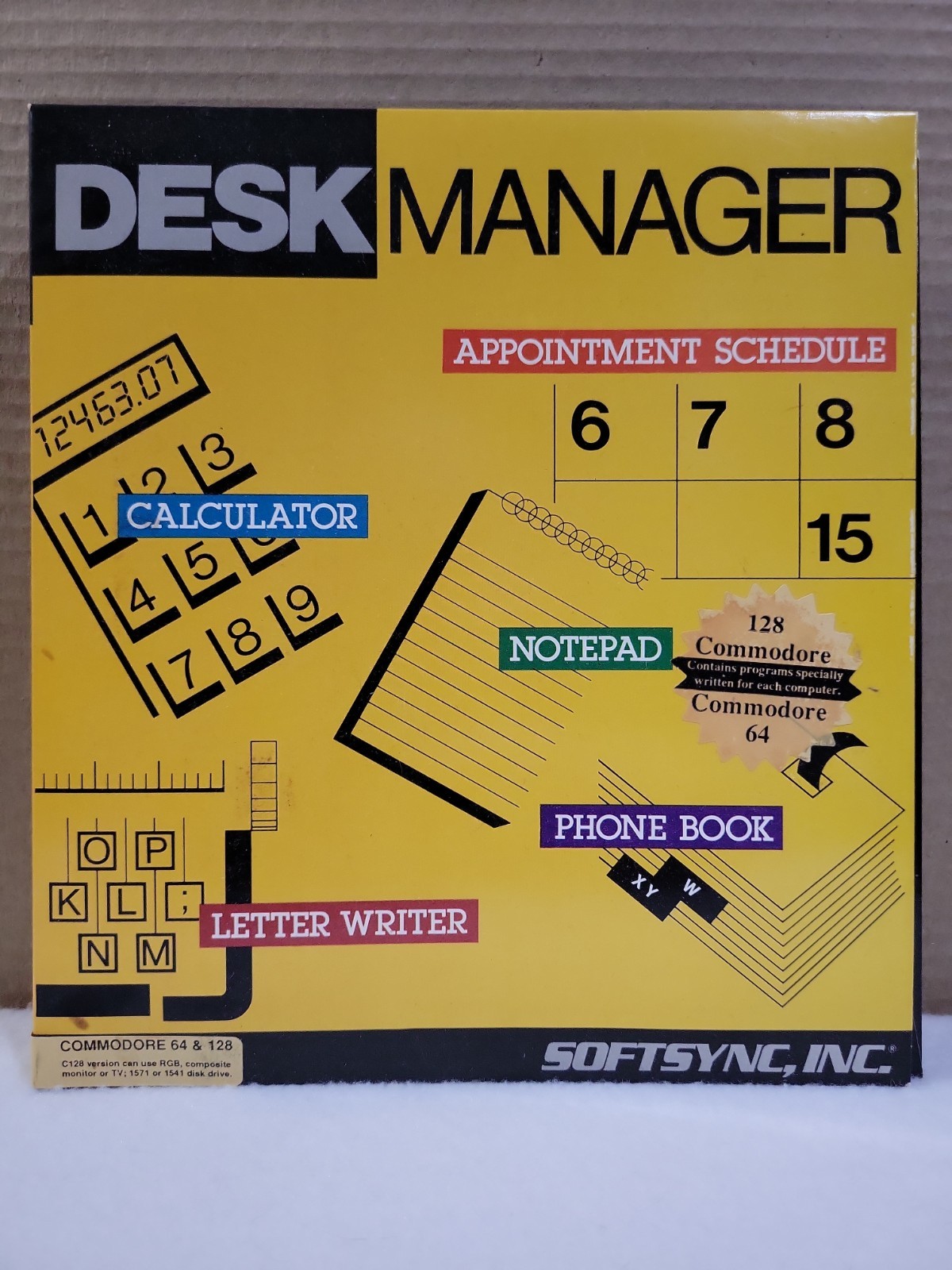C64 Desk Manager Softsync, Inc. – Commodore 64/128 5.25 Disk – Complete