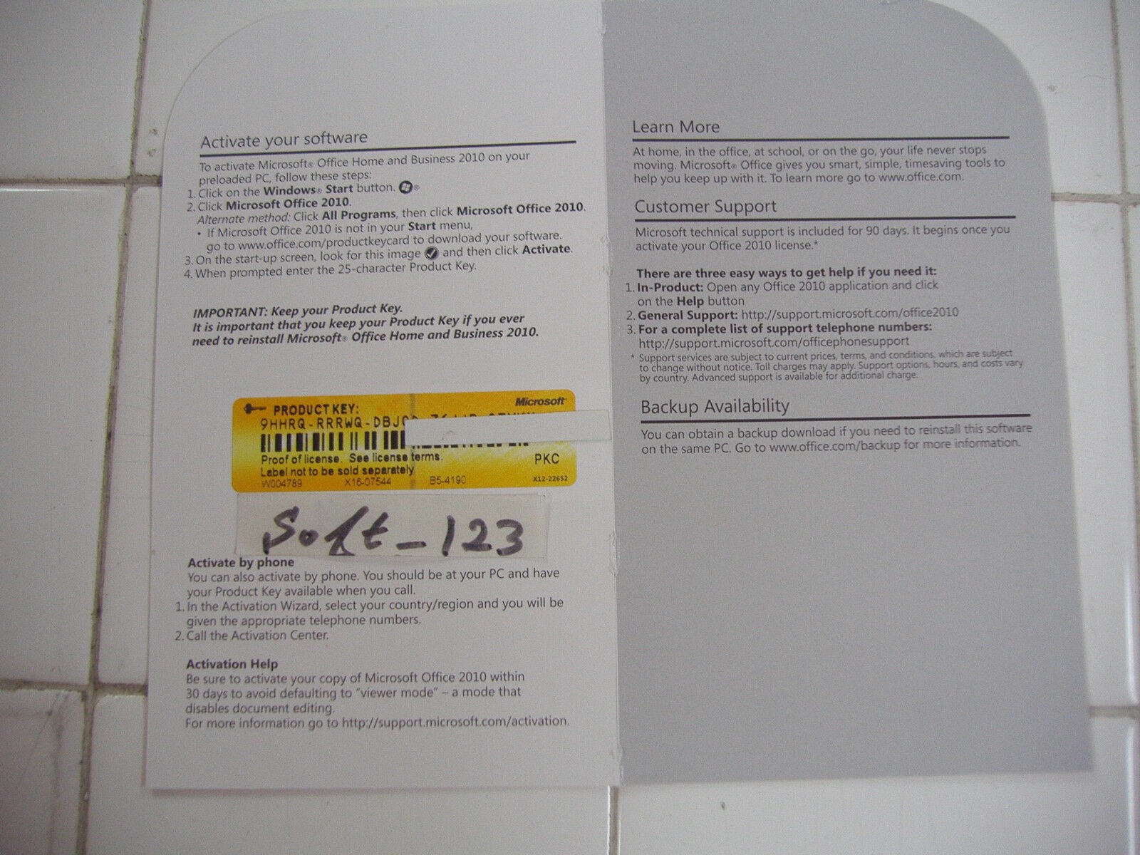 Microsoft Office 2010 Home and Business Product Key Card (PKC) Lifetime License