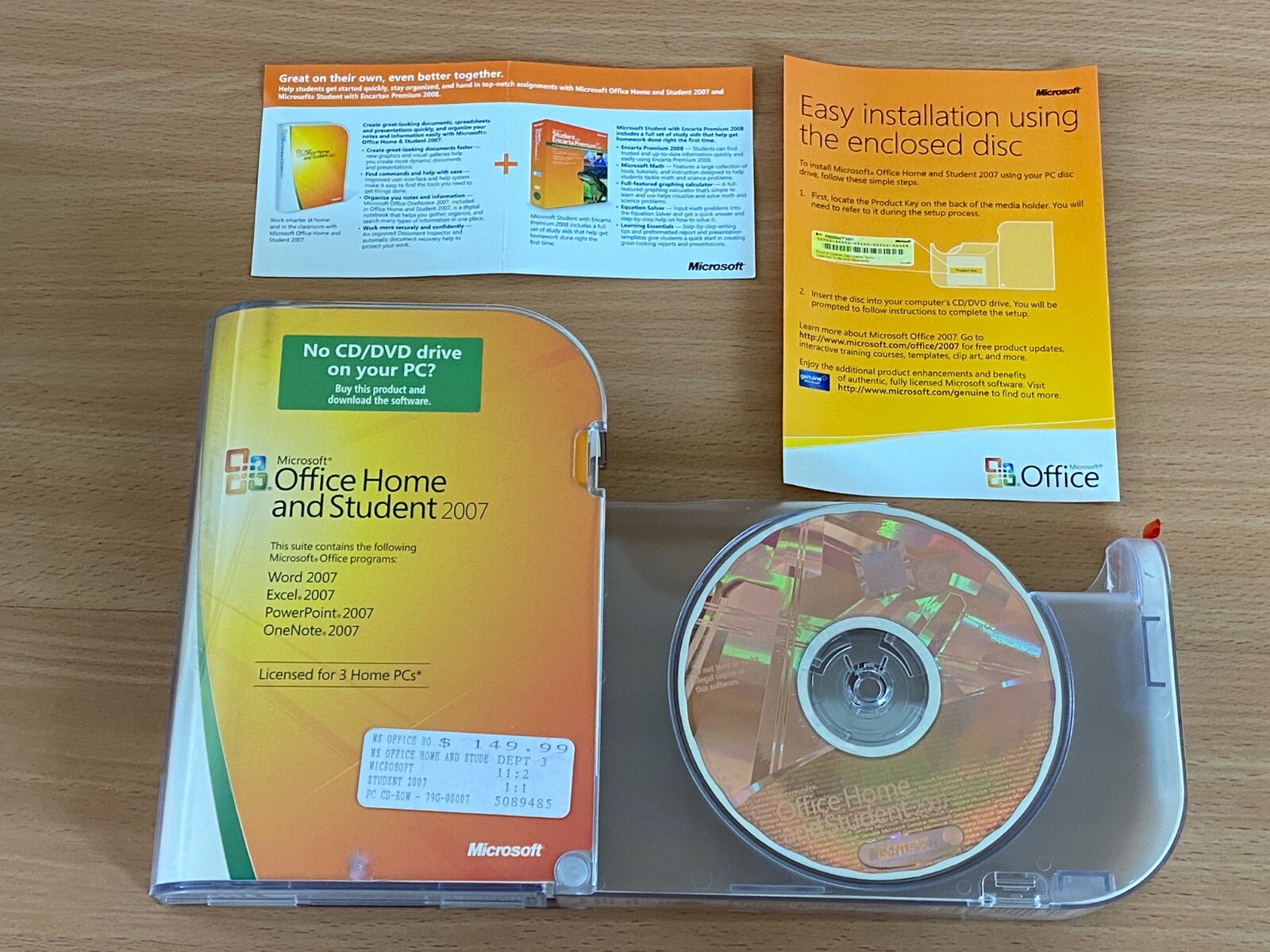 Genuine Microsoft Office Home and Student 2007 Licensed for 3 Home Computers