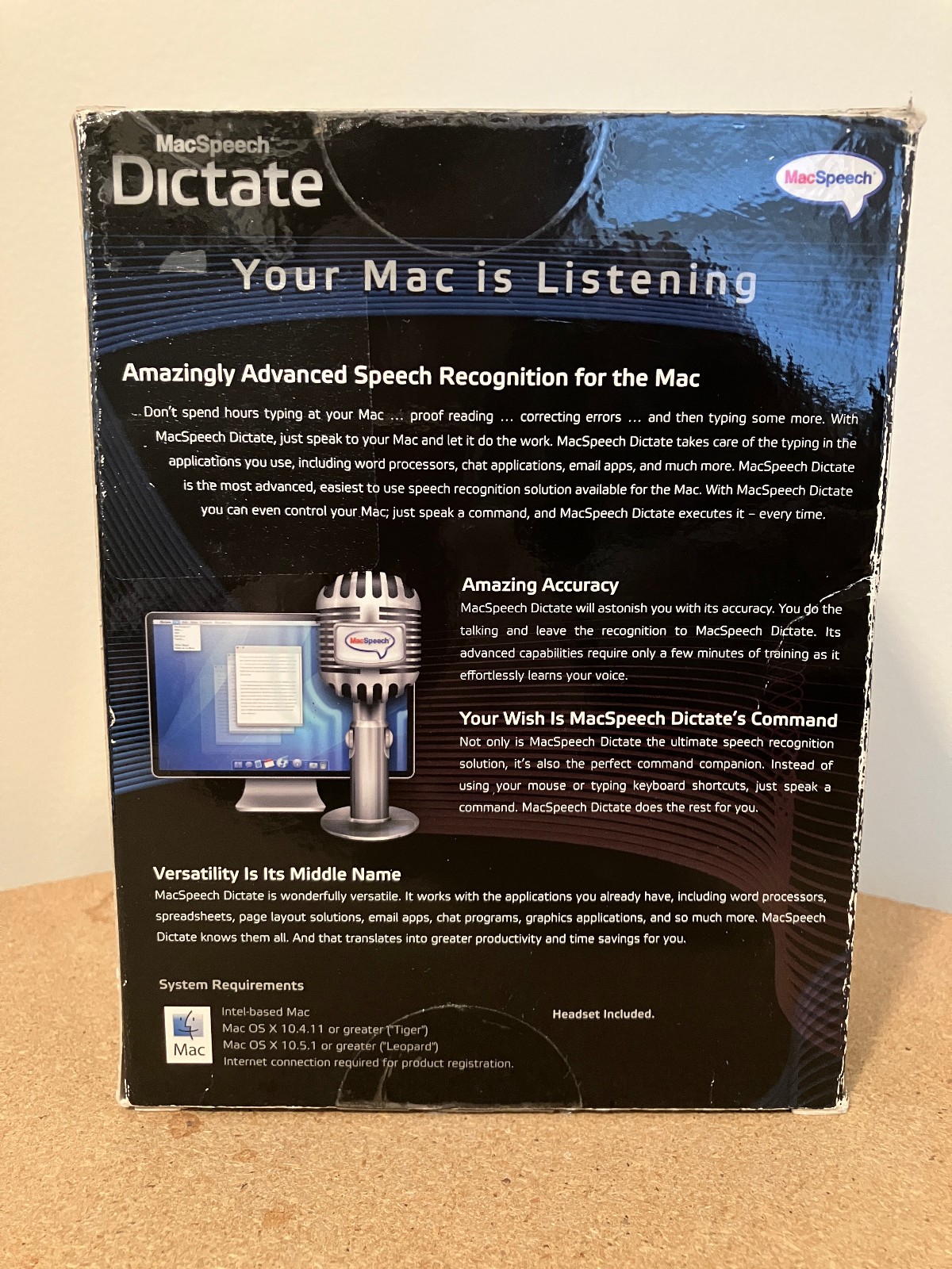 MacSpeech Dictate For Mac OS X 10.4.11 10.5.1 & Up Complete in Box CIB