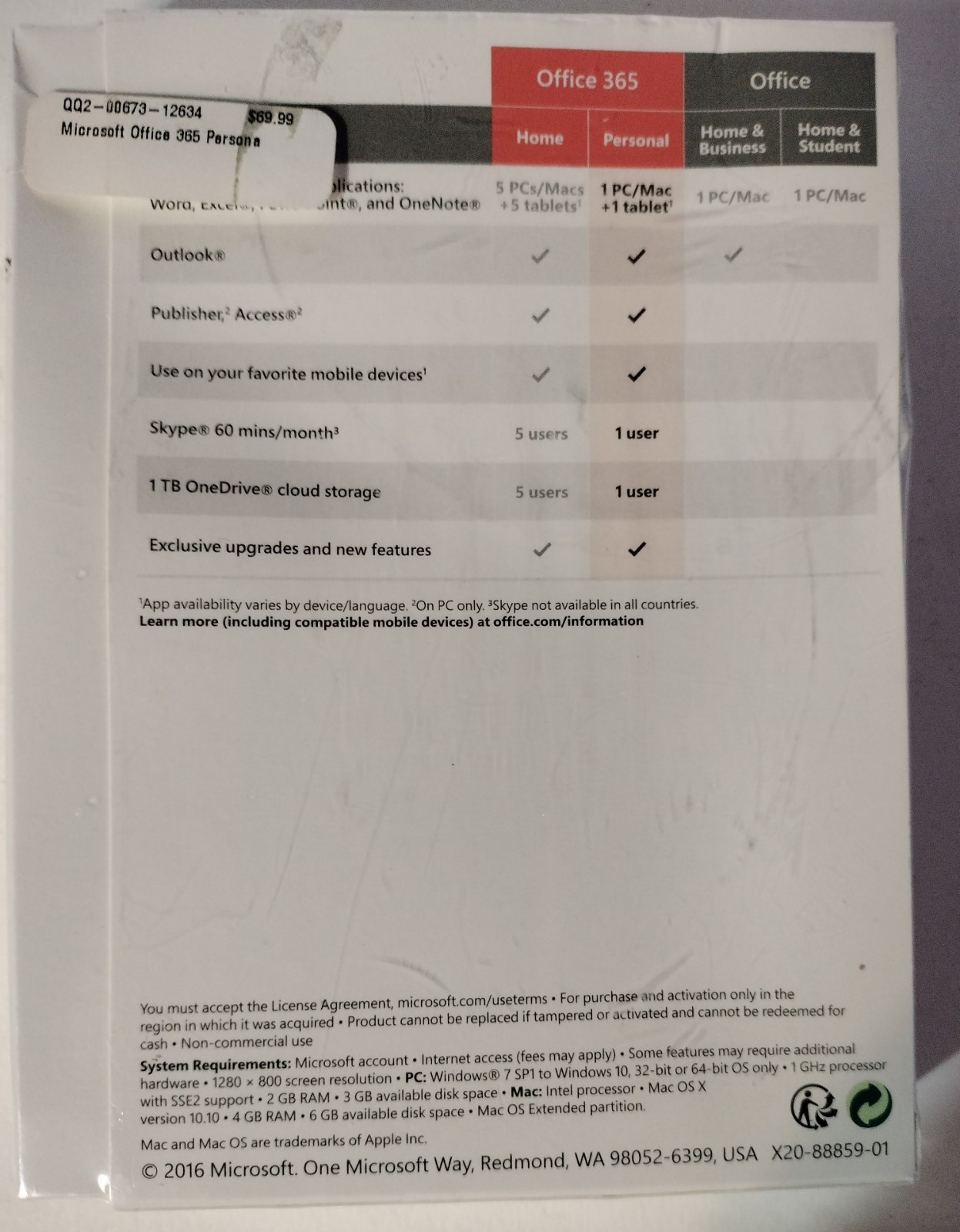 NEW, SEALED! Microsoft Office 365 Personal Subscription 1 Year