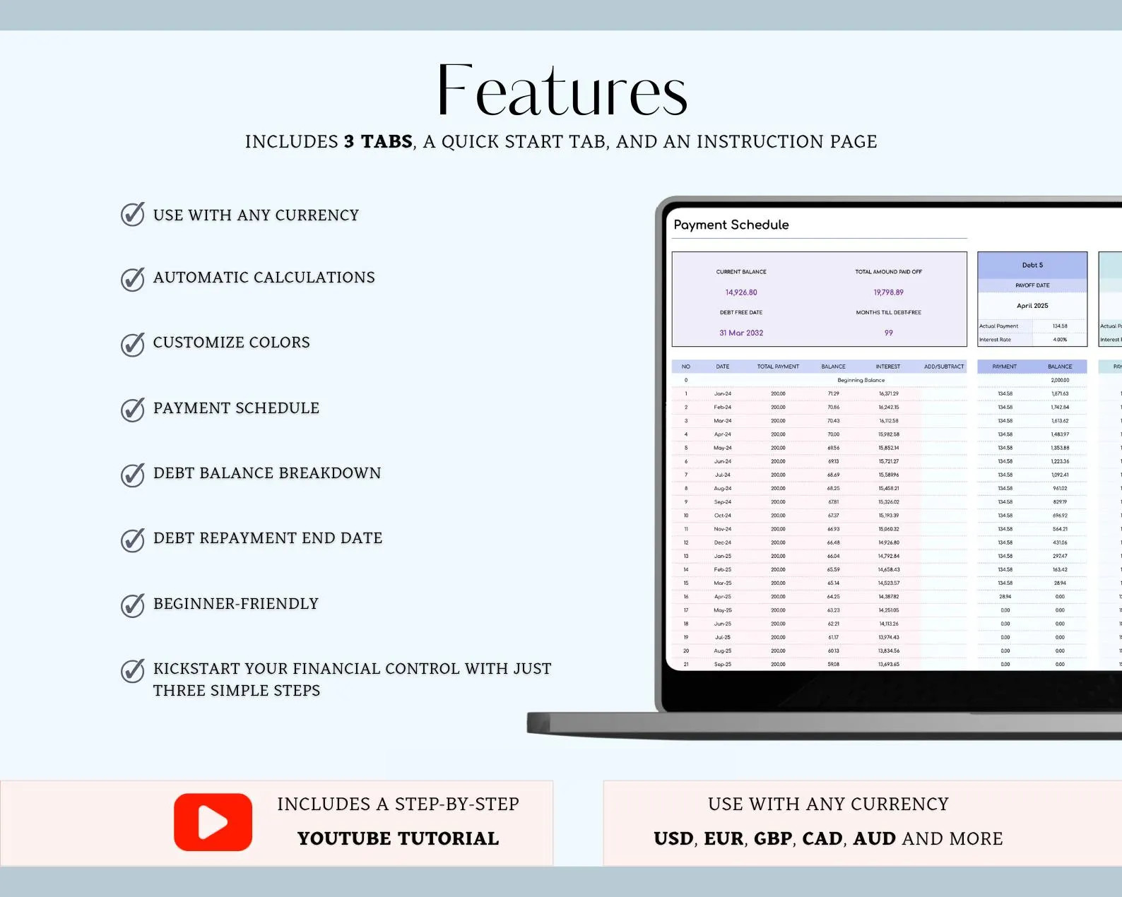 💰 Debt Snowball Tracker Template | Excel & Google Sheets | Rainbow Theme 🌈