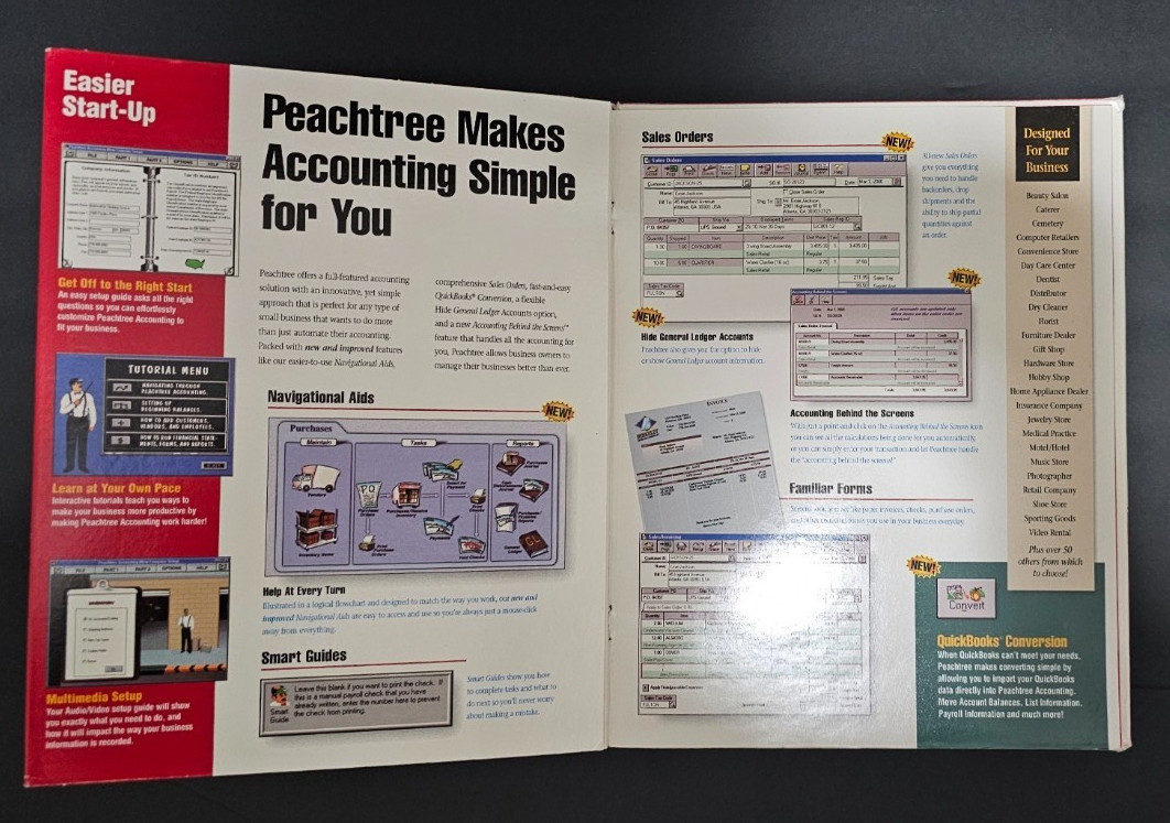 Peachtree Accounting 98 Complete Big Box Windows 95 3.1 PC Software Manuals Disk