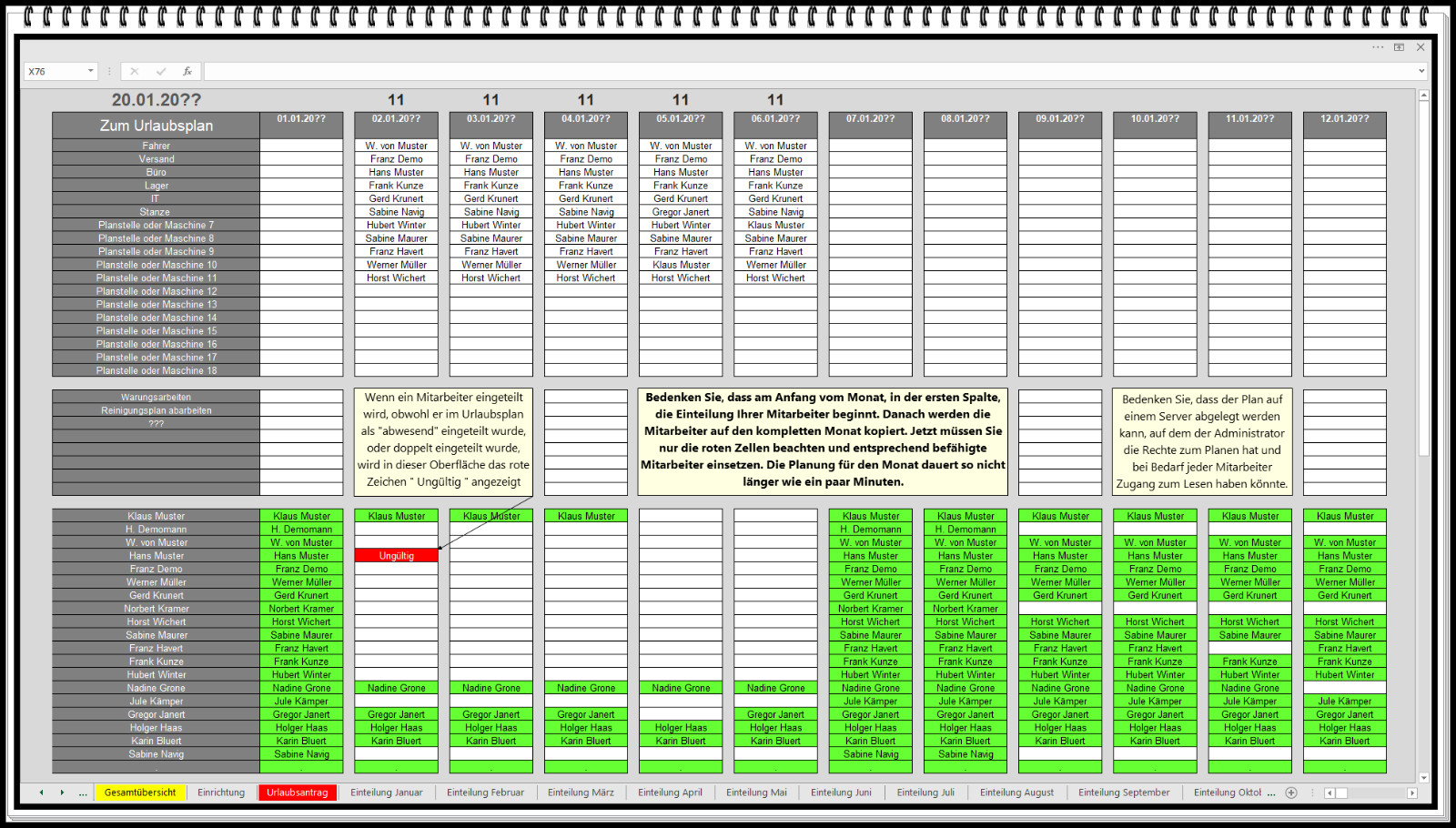 Personnel plan schedul occupancy plan machine occupancy holiday plan 2026 2027