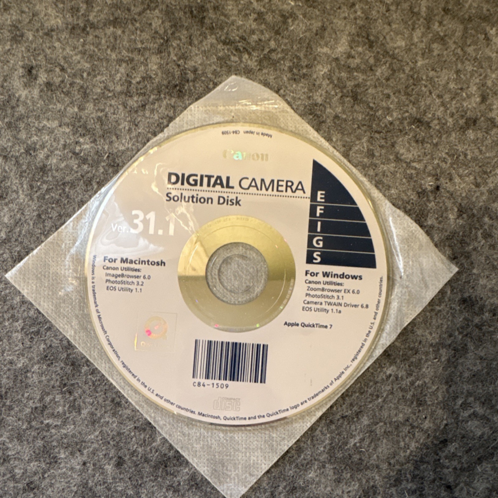 Canon Digital Camera Solution Disk Ver. 31.1 CD C84-1509 Windows Macintosh