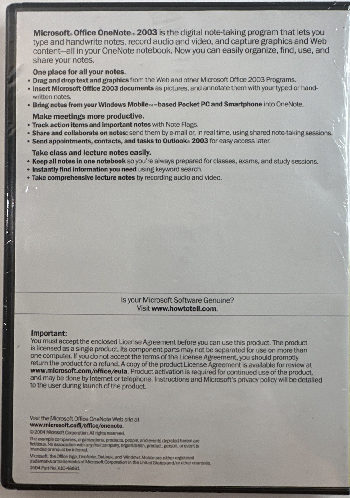 Microsoft Office OneNote 2003 – Retail CD in Case w/ Product Key