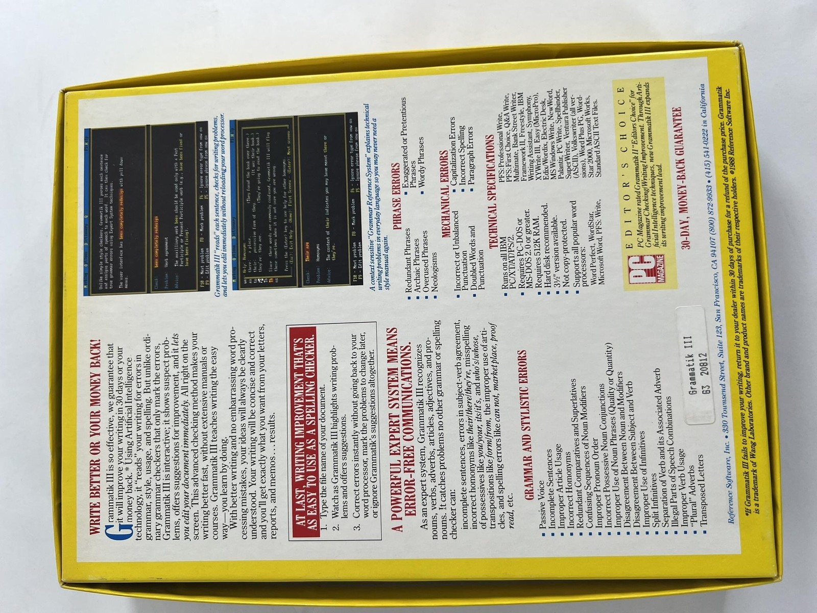 Vintage Grammatik III Reference Software DOS 5.25 Floppy Writing Utility 1988
