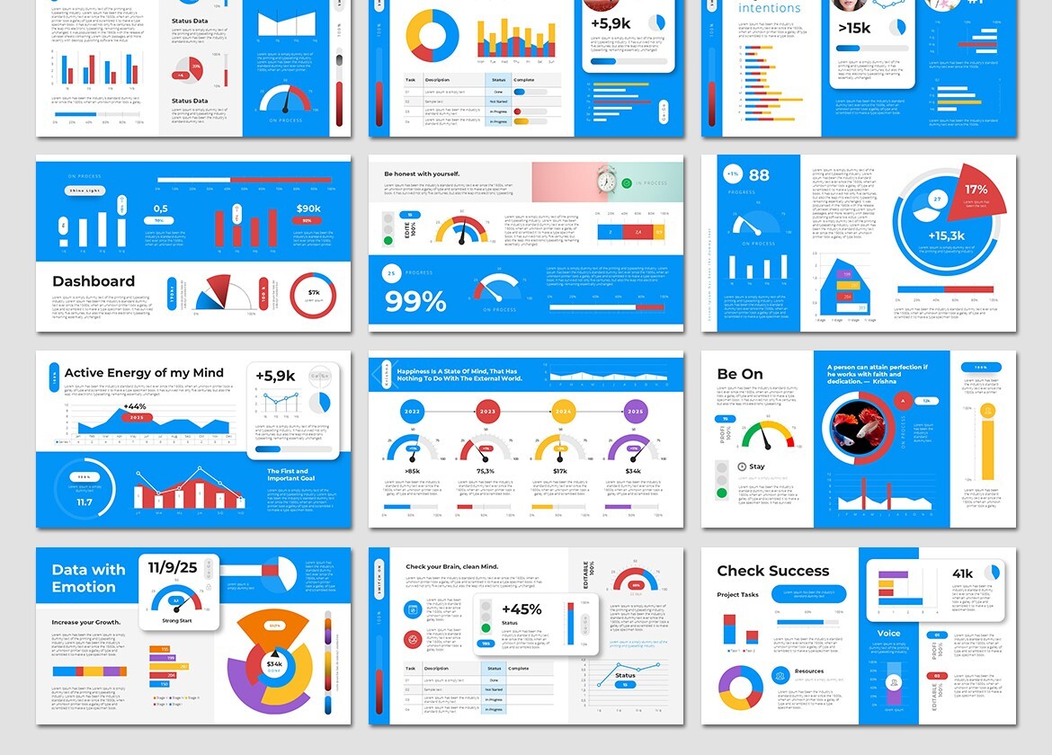 New Dashboards PowerPoint Template with editable charts