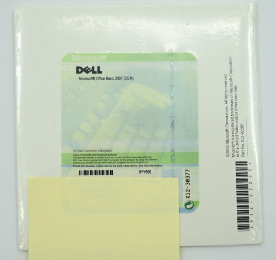 Microsoft Office 2007 Basic Edition SEALED English for Dell 0YY660 Windows