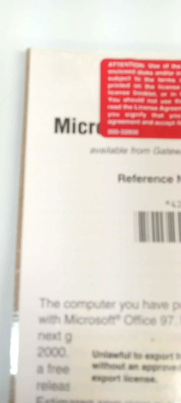 Microsoft Office 2000 Upgrade from Gateway SBE-E 1998 Office SBE 97.2 SR2 Office