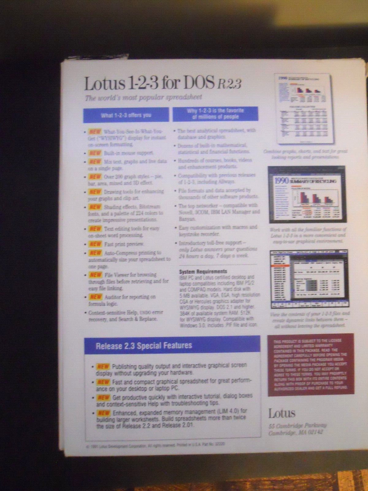 Lotus 1-2-3 for DOS 2.3 Upgrade 3.5″ diskettes, manuals