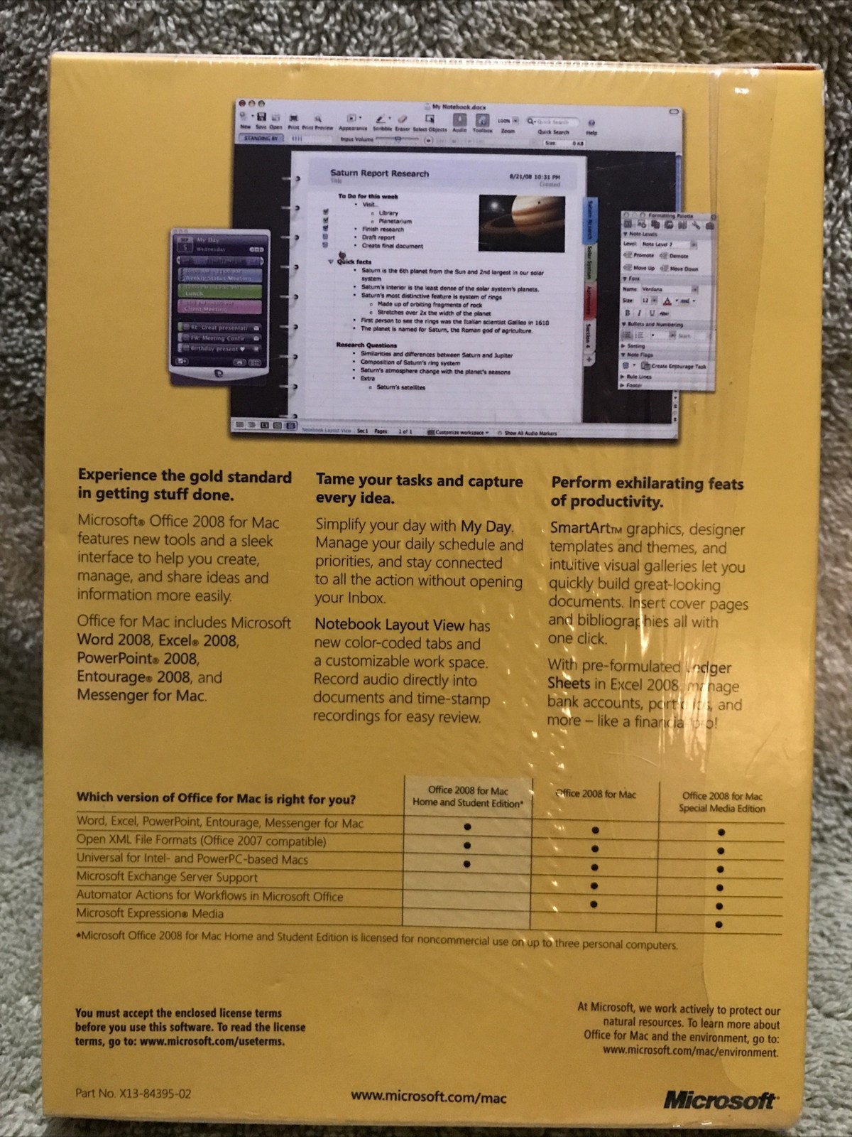 Microsoft MS Office Mac 2008 Home Student Not compatible w/ OS X 10.11 &LaterNEW
