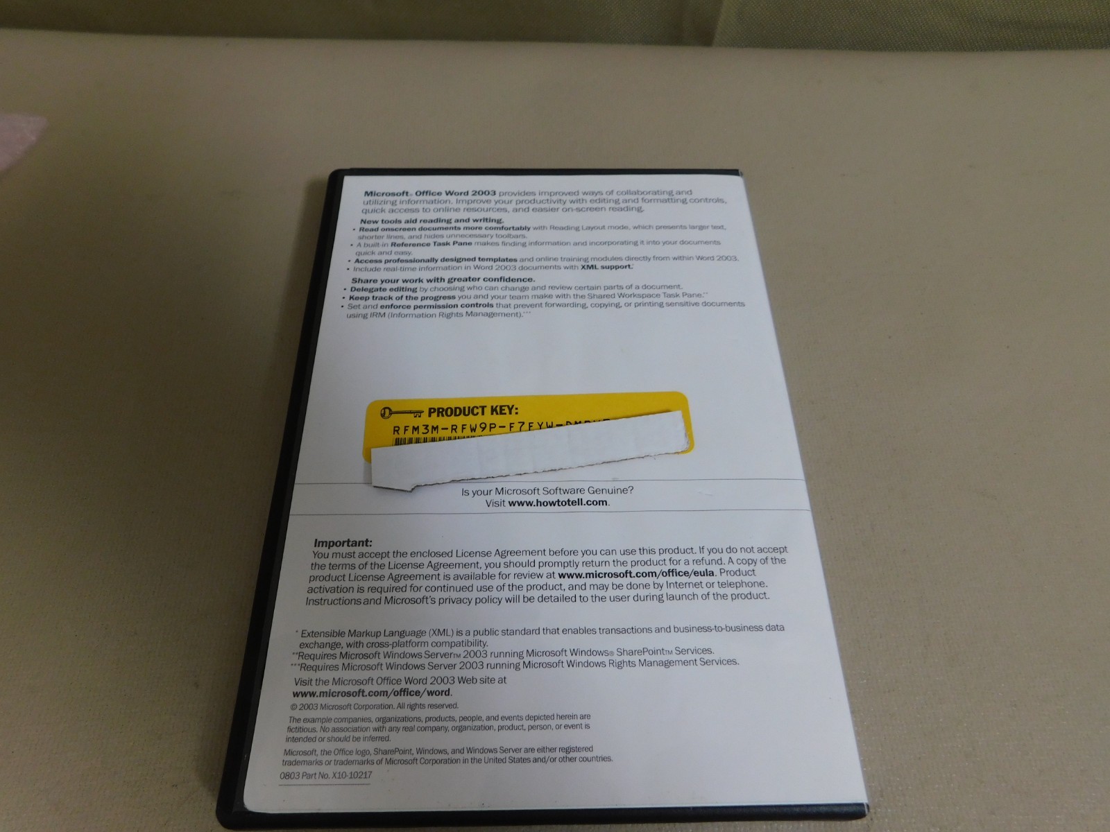 Microsoft Office WORD 2003 Case & Disc with Product Key Disc VGC Clean