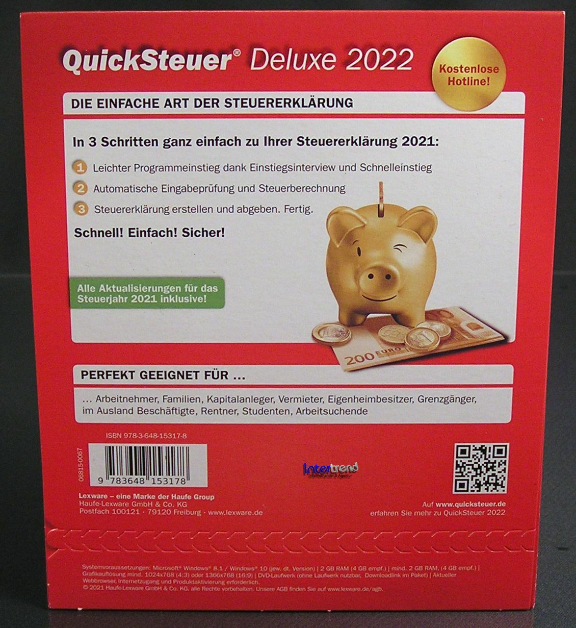Lexware QuickTax Deluxe 2022 Full Version Box, CD Manual Tax Year 2021 NEW