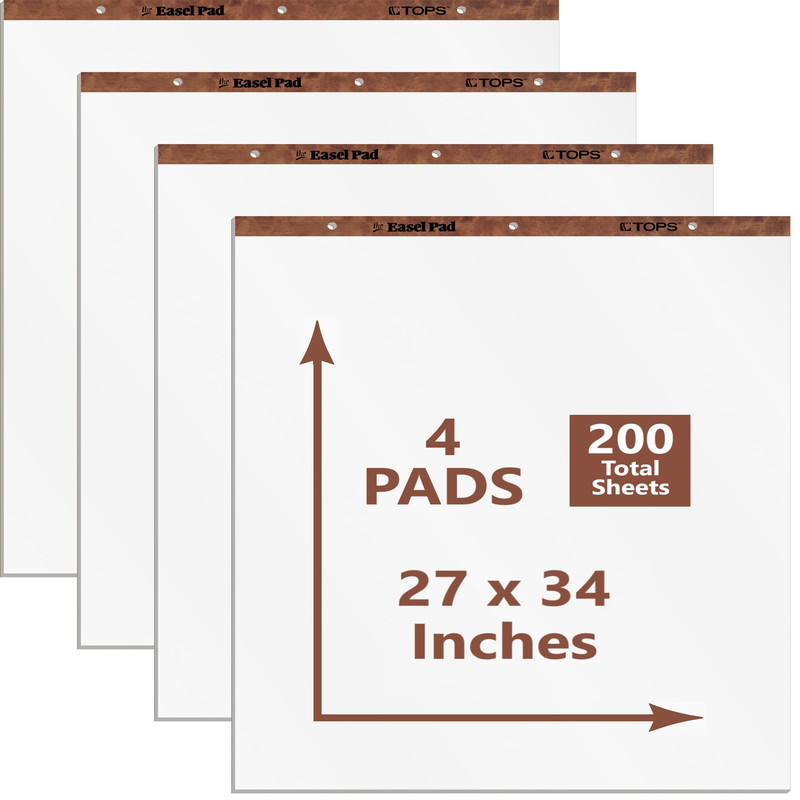 Tops Standard Easel Pads 3-Hole Punched 27 X 34 Inch Plain White 50 Sheets/Pad