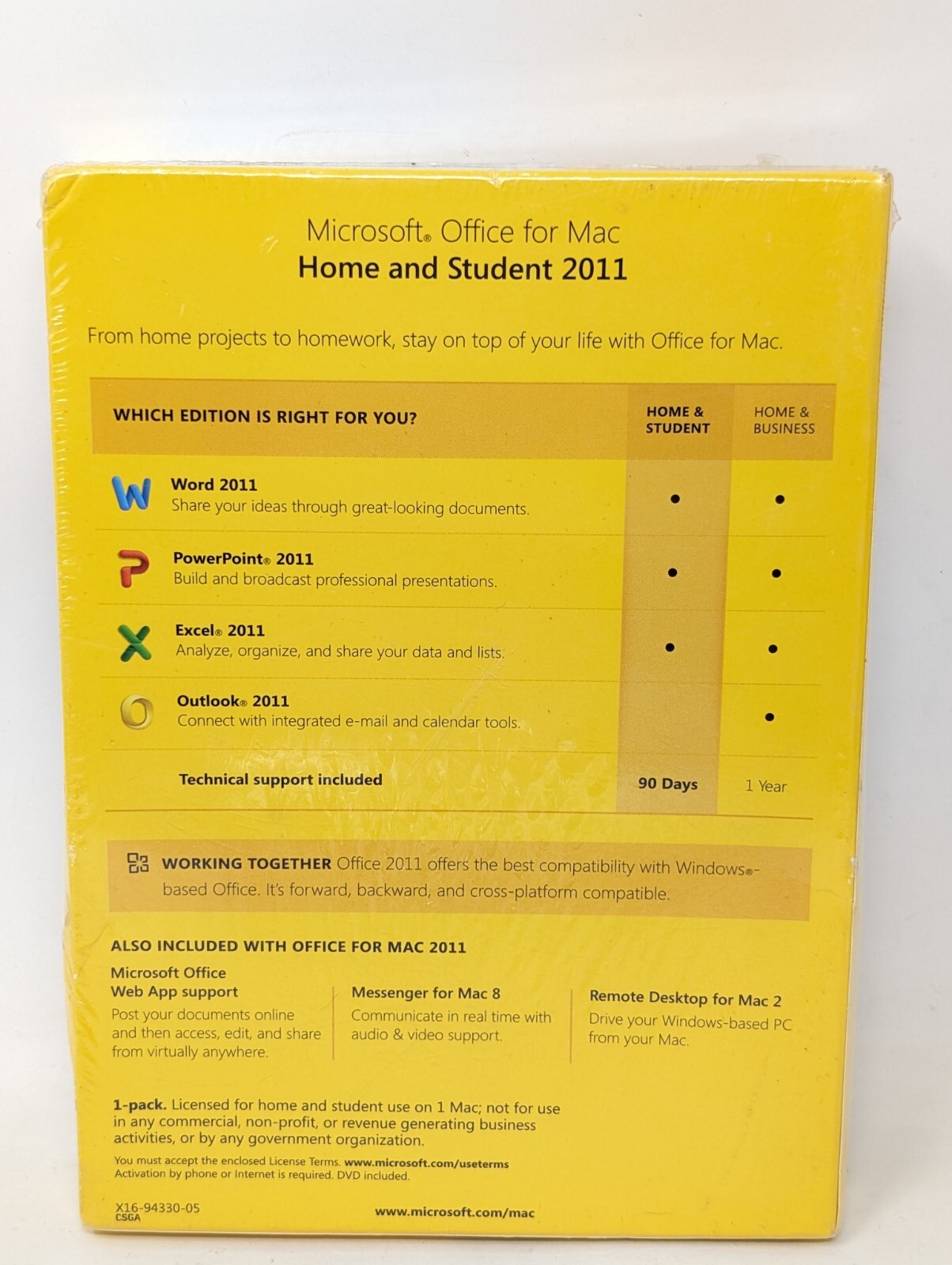 Microsoft Office for Mac 2011 Home and Student 1 Mac and 1 User Disc Version NEW