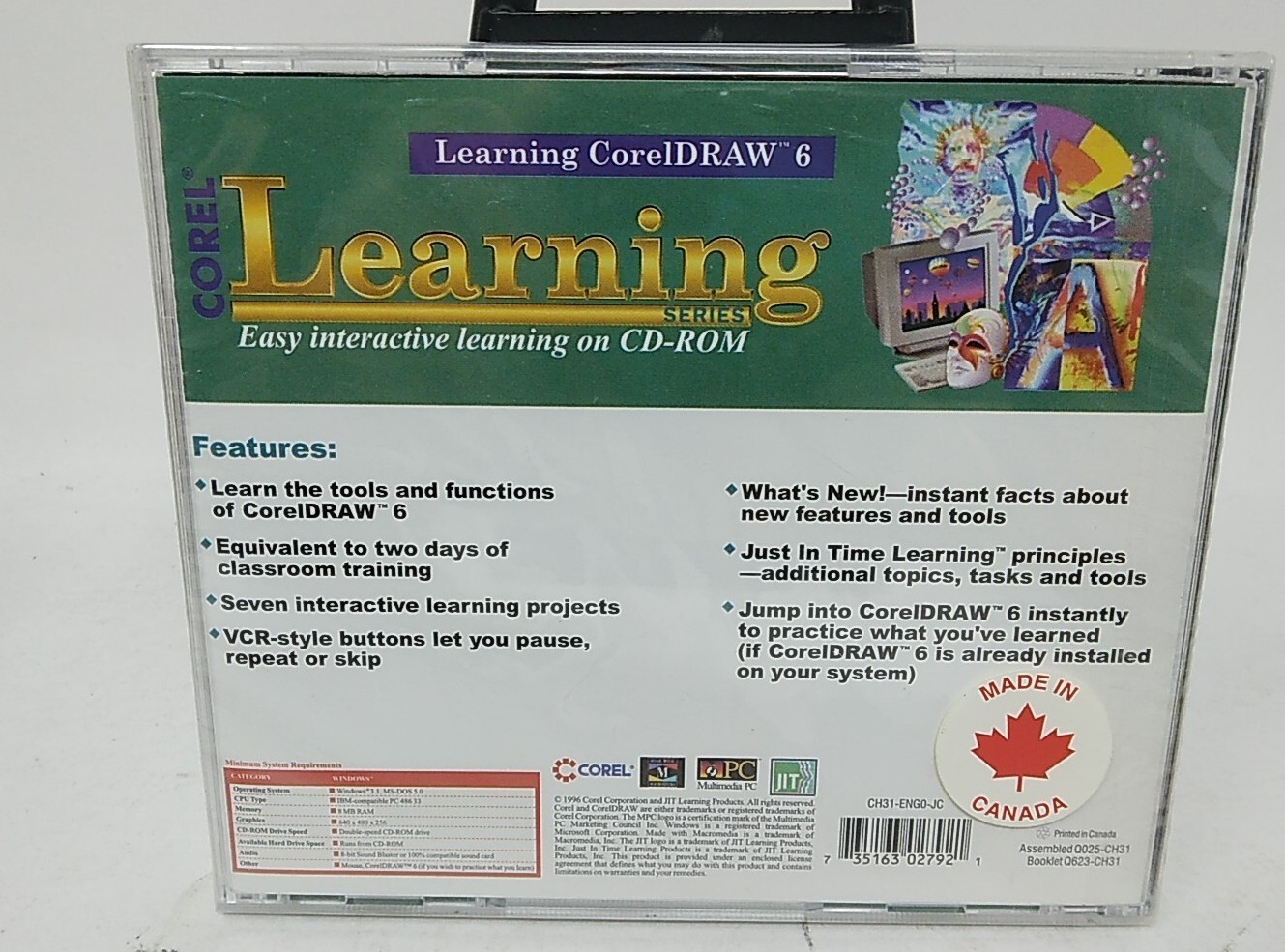 Corel Learning CorelDraw 6 CD-ROM for Windows 3.1 NEW 1996