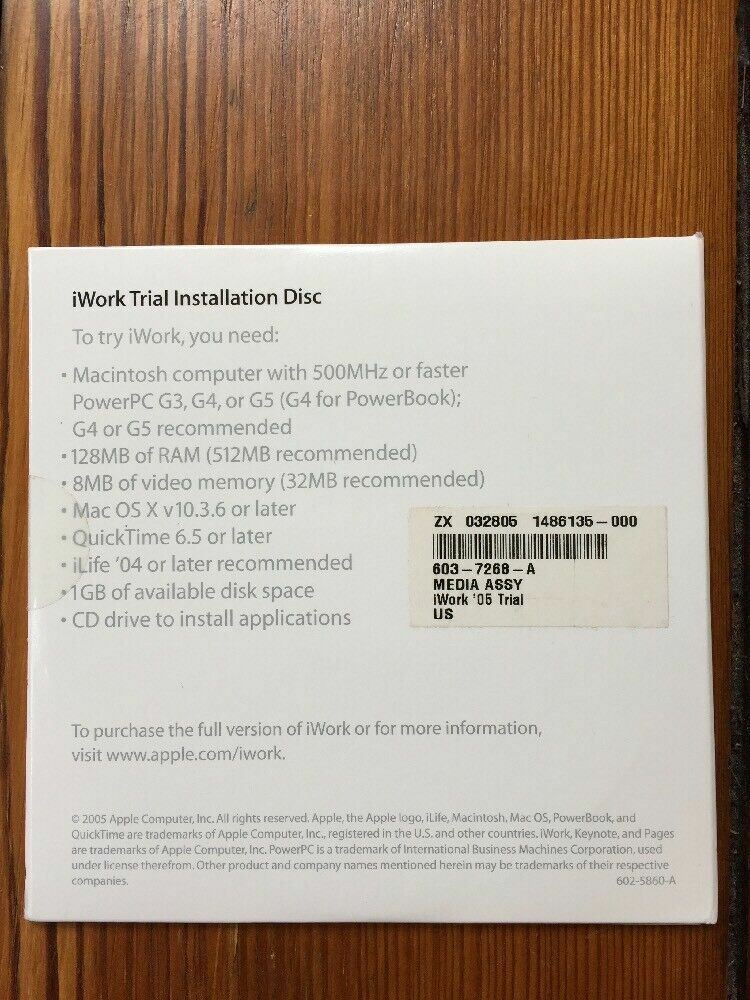 2005 Macintosh Mac iWork 05 Trial Version Software Installation Install CD Disc
