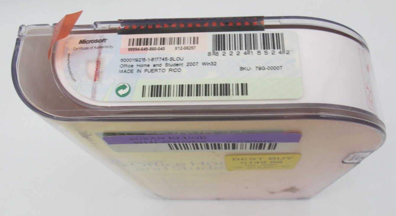 Microsoft Office Home and Student 2007 Software w/ Key 79G-00007 3 Licenses
