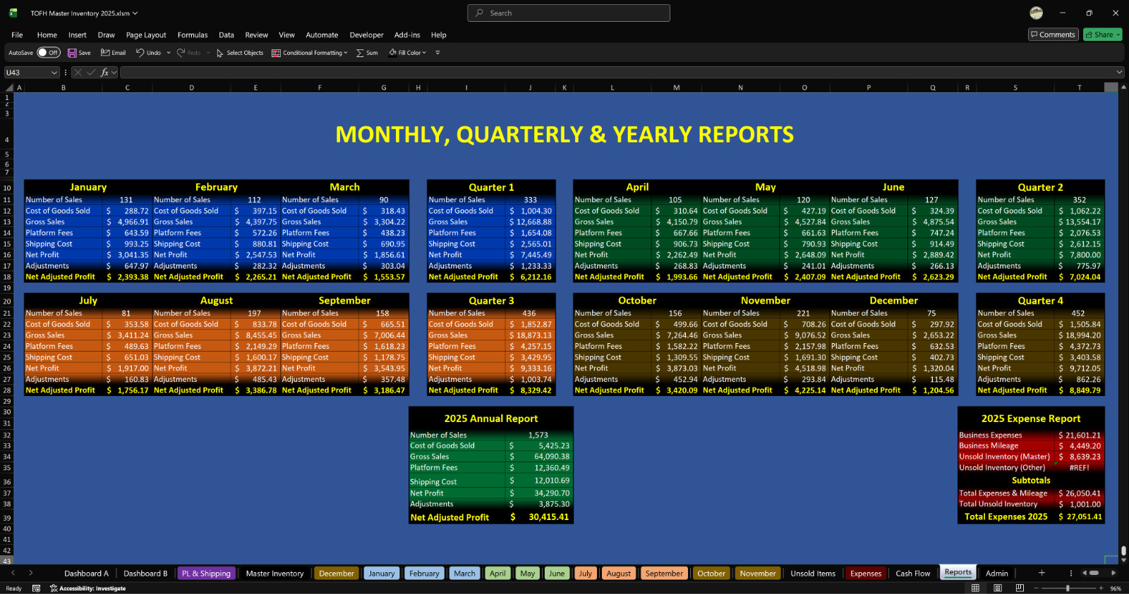 Reseller Inventory & Sales Tracking System Excel Workbook No Subscription (Pre)