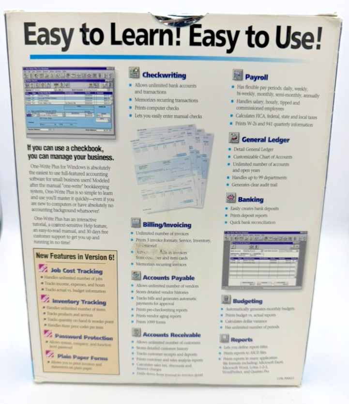 Vtg One-Write Plus v6.01 Accounting Payroll CD/Floppy PC Win 3.1/95 English ADP