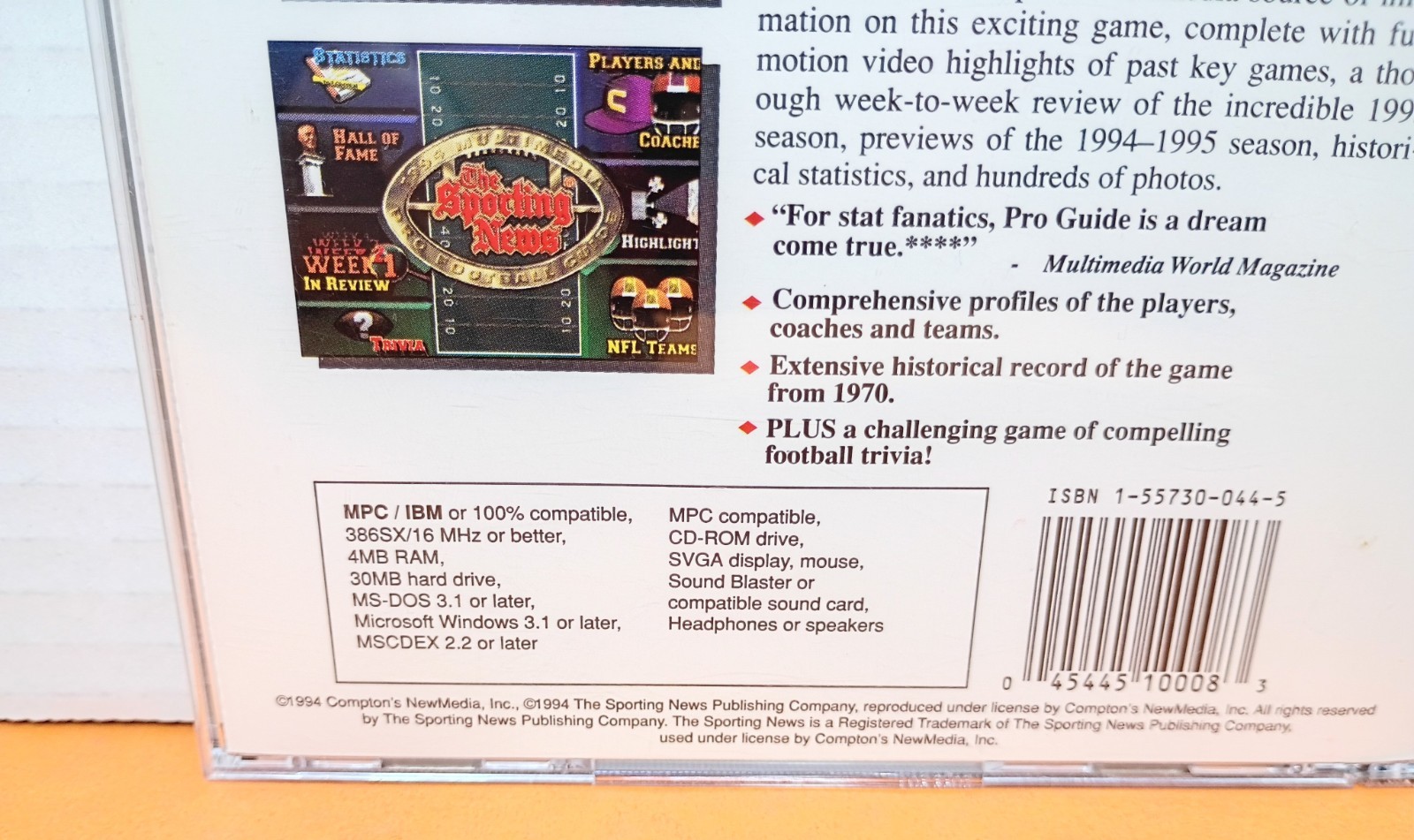 ⭐ THE SPORTING NEWS MULTIMEDIA PRO FOOTBALL GUIDE VINTAGE PC CD ROM 1994 1995